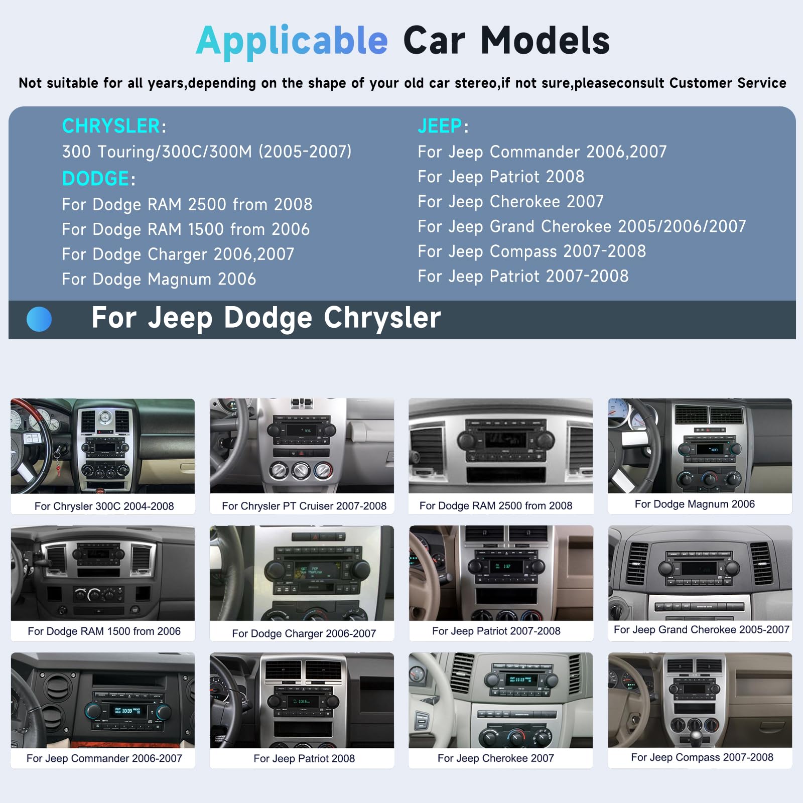for Dodge Ram 1500 (06-08),Chrysler 300C (05-07),Chrysler PT Cruiser,Dodge Magnum,Jeep Commander/Patriot,Jeep Grand Cherokee?2+64G? Android Car Stereo WiFi Wireless Carplay Android Auto,6.2Inch