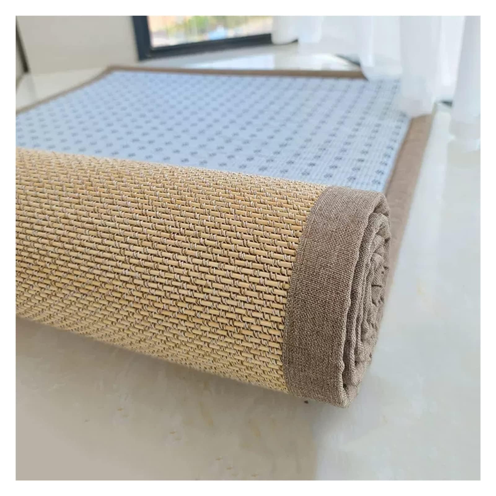 Alfombra de yute natural con borde de algodón en espiga para sala de estar, entrada, cocina, pasillo, alfombra de sisal duradera, 50 x 150 cm