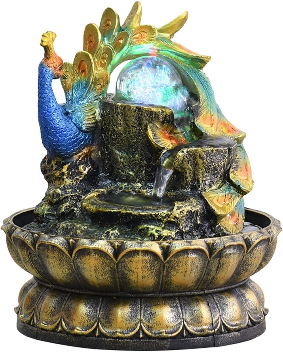 Tabletop Fountain Feng Shui Decorations for Home Office Peacock Fountain Indoor Desktop Water Fountain，20cm×20cm×23cm Desktop Fountain(Color:B)
