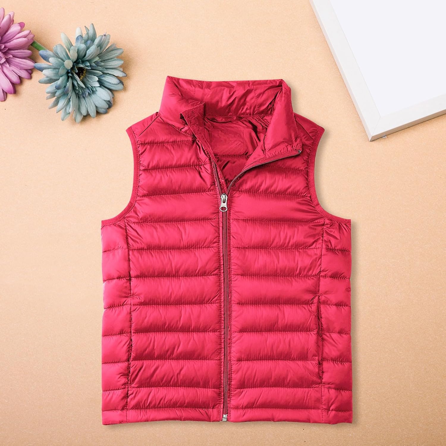 Boys and Toddlers' Lightweight Water-Resistant Packable Hooded Puffer Vest Girls Sleeveless Quilted Vest Full Zip Down Jacket