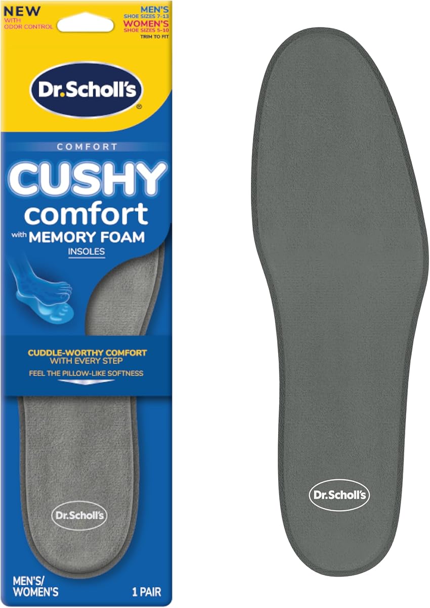 Cushy Comfort with Memory Foam Insoles, Full-Foot Responsive Cushioning, Relieves Pressure, Slim Design, Trim Inserts to Fit Shoes, Unisex, Men's Shoe Size 7-13 Women's 5-10, 1 Pair
