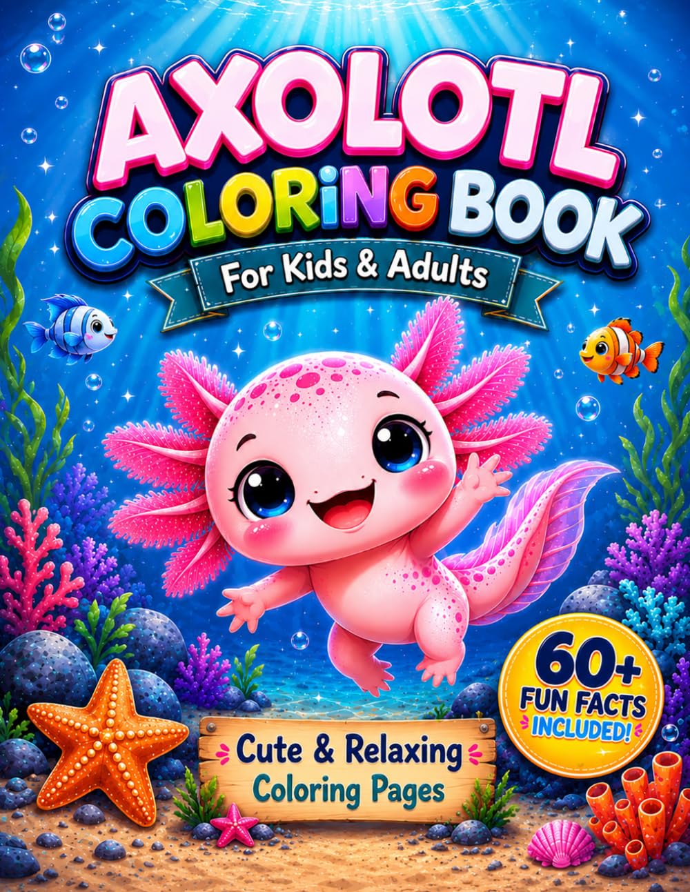 Axolotl Coloring Book: For Kids & Adults: Cute & Relaxing Coloring Pages (with 60+ Fun Facts Included)