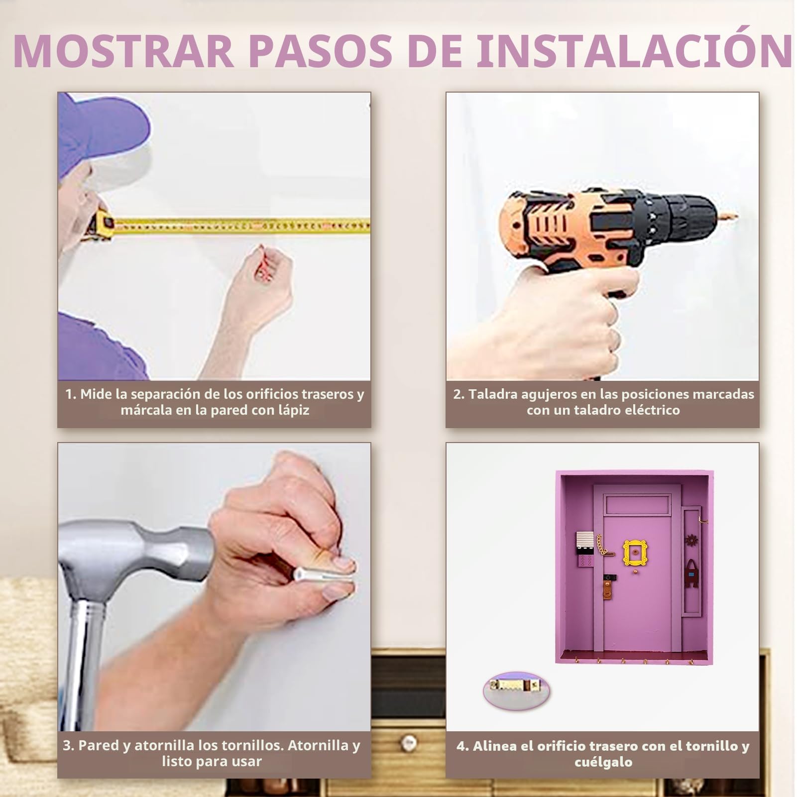 Friends Monica's Key Hooks - Lindo llavero para fans de la serie de televisión Amigos - Perfecto para entrada, baño, sala de estar y oficina (Púrpura)
