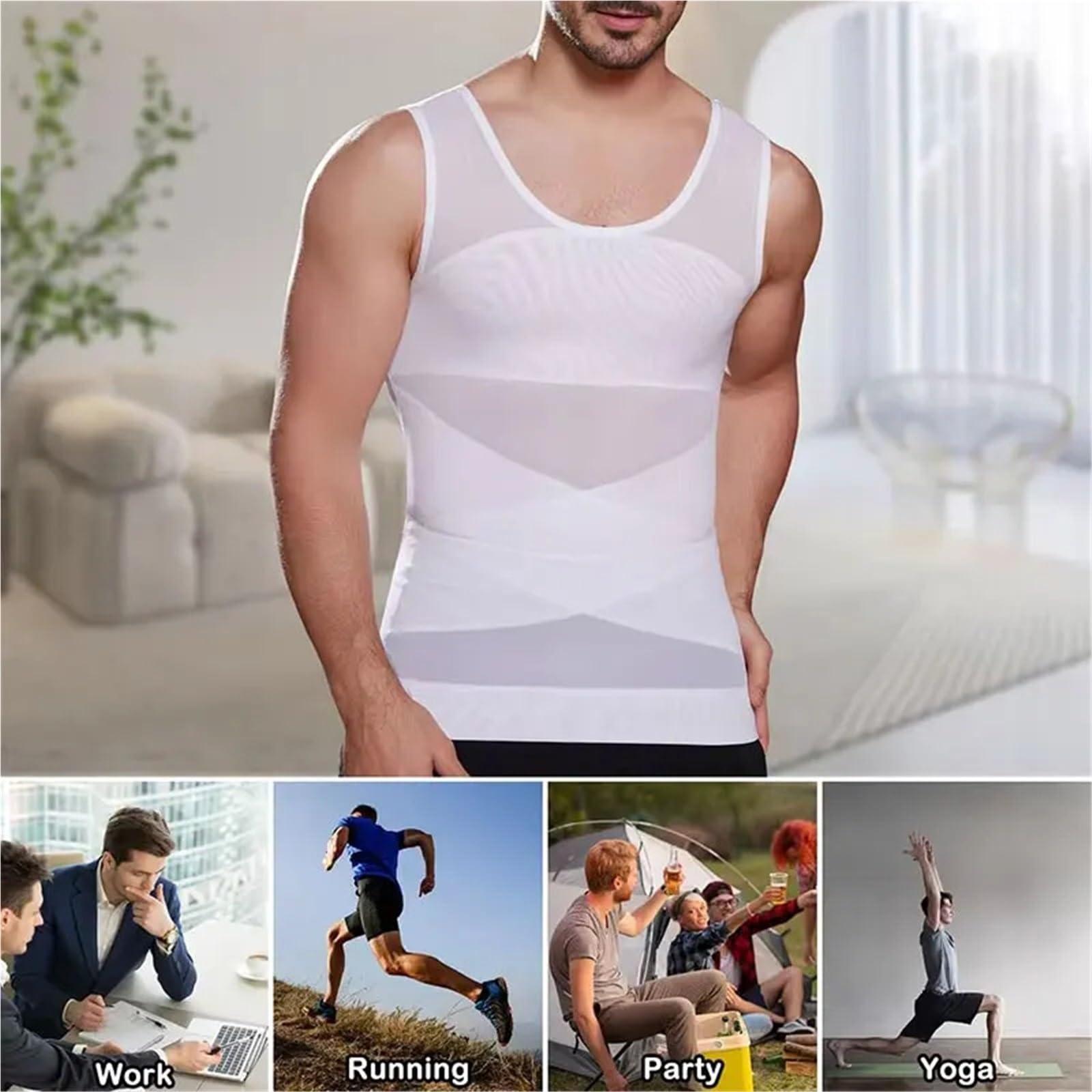 Cinturón Abdominal para Hombre Camiseta de compresión sin Mangas Malla Cruzada for Hombre, Transpirable, Moldeadora, Faja Reductora, Control Abdomen, Corporal