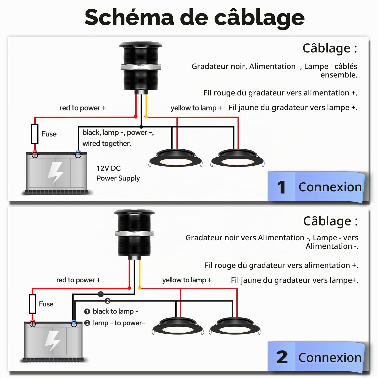 acegoo Interrupteur de gradateur 12V Camping-car bouton-poussoir dimmer avec lumière annulaire rouge pour bateau camion voitures éclairage et bande lumineuse LED, DC12-24V 6A aluminium (Noir)