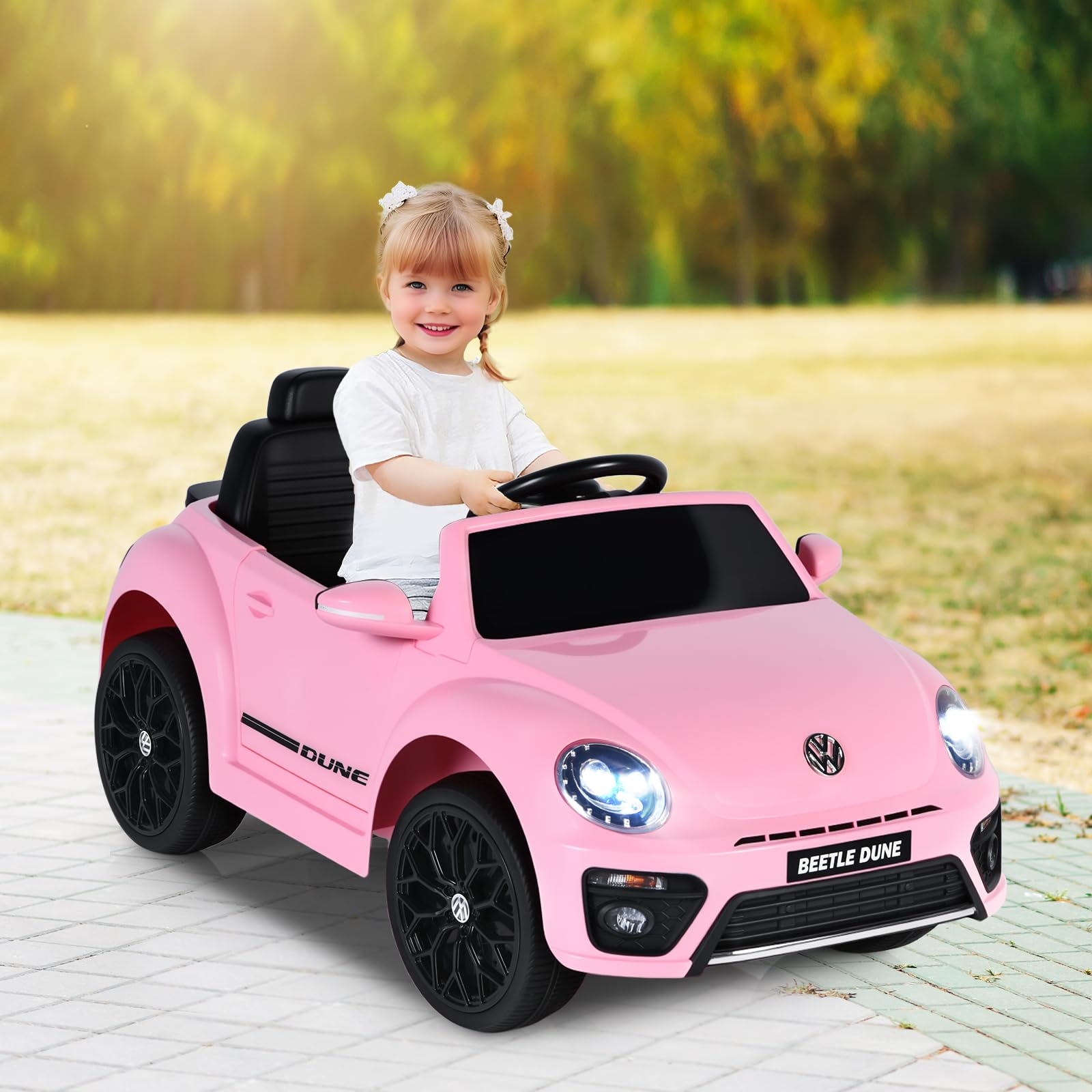 SOARS Macchina Elettrica per Bambini Volkswagen Beetle Maggiolino 12V con Telecomando, Auto Elettrico a Pedale, Veicoli con Musica, Fari LED e Clacson, 3-5km/h, Carico 30 kg, 3-8 Anni (Rosa)