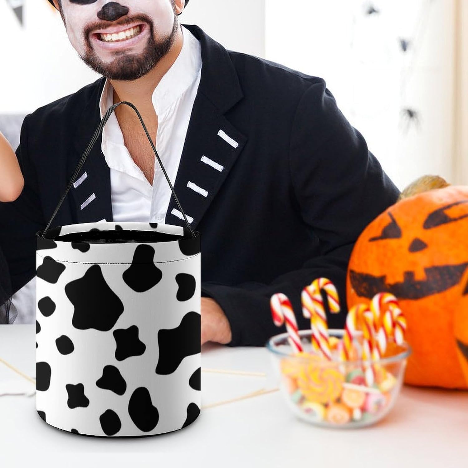 Cow Print Halloween Treat Bag Reusable Candy Basket Tote Goody Bags Gift Party