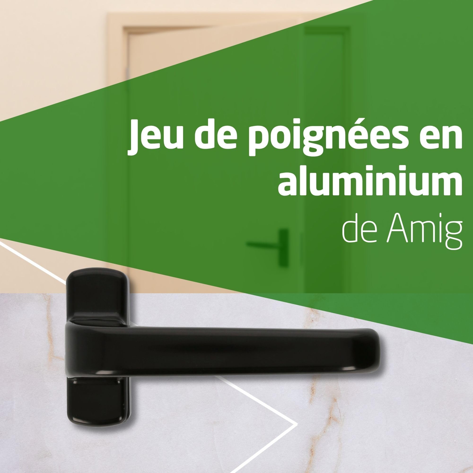 Amig - Poignée de Porte sur Rosace - Modèle Epsilon - Carré de 8 mm - Noir - Aluminium - Design Moderne et Réversible - Jeu de Poignées