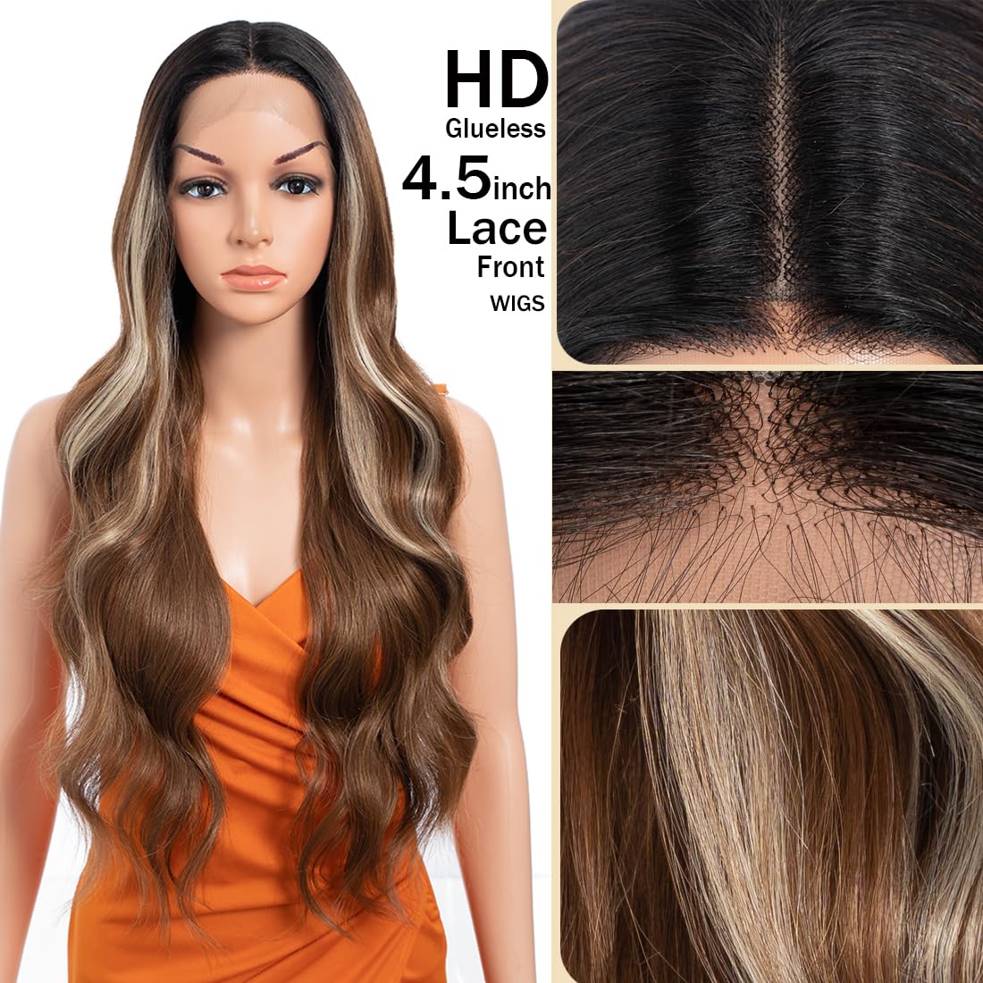 TTHL 30 Inch Body Wave Long Synthetic Lace Front Wig - 13X4.5X1, 180 Density, Heat Resistant, Flax Brown, Blonde, Pre Plucked - Image 2