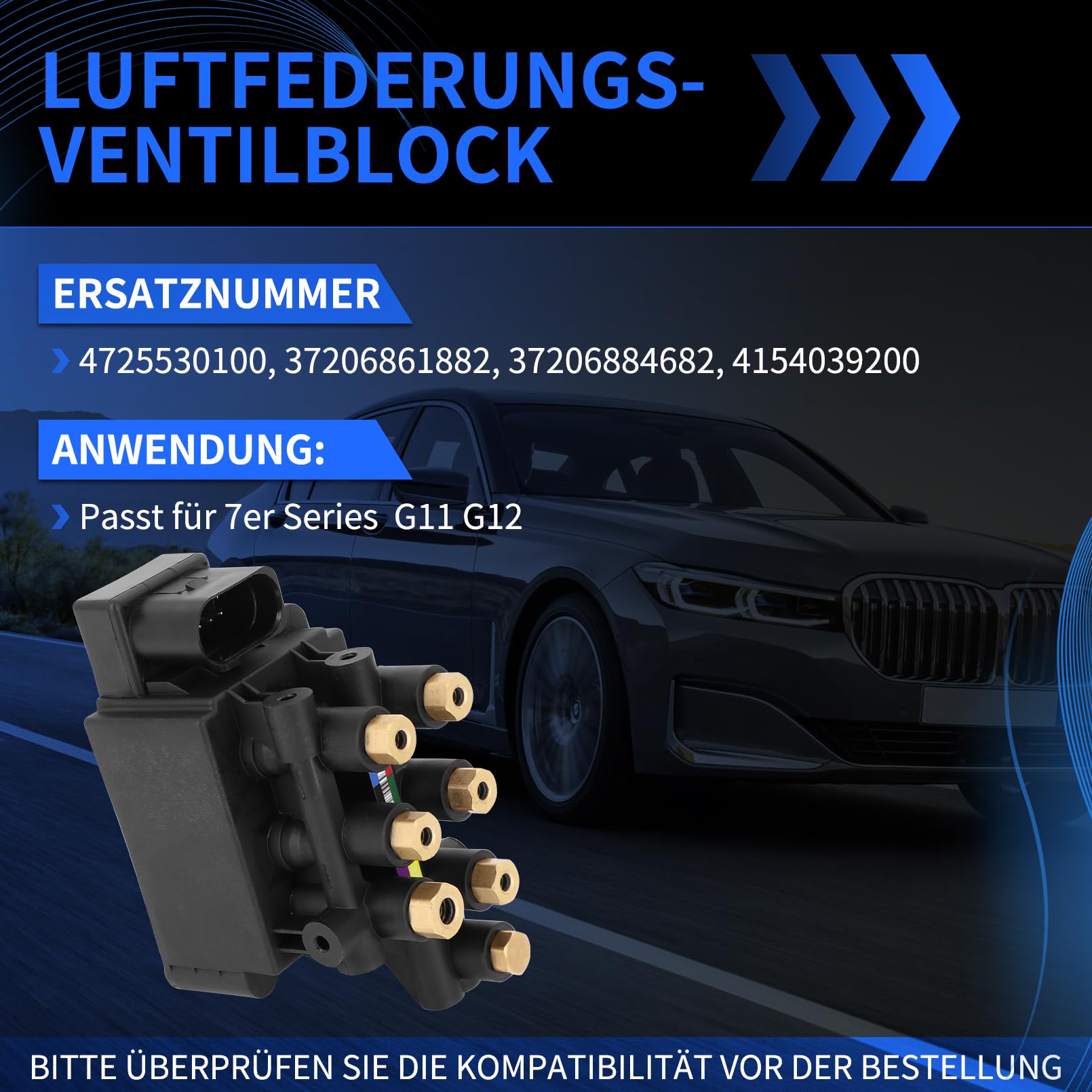 Ventileinheit Kompressor Luftfederung Ventilblock 4725530100, 37206861882, 37206884682 Kompatibel mit 7ER G11 G12