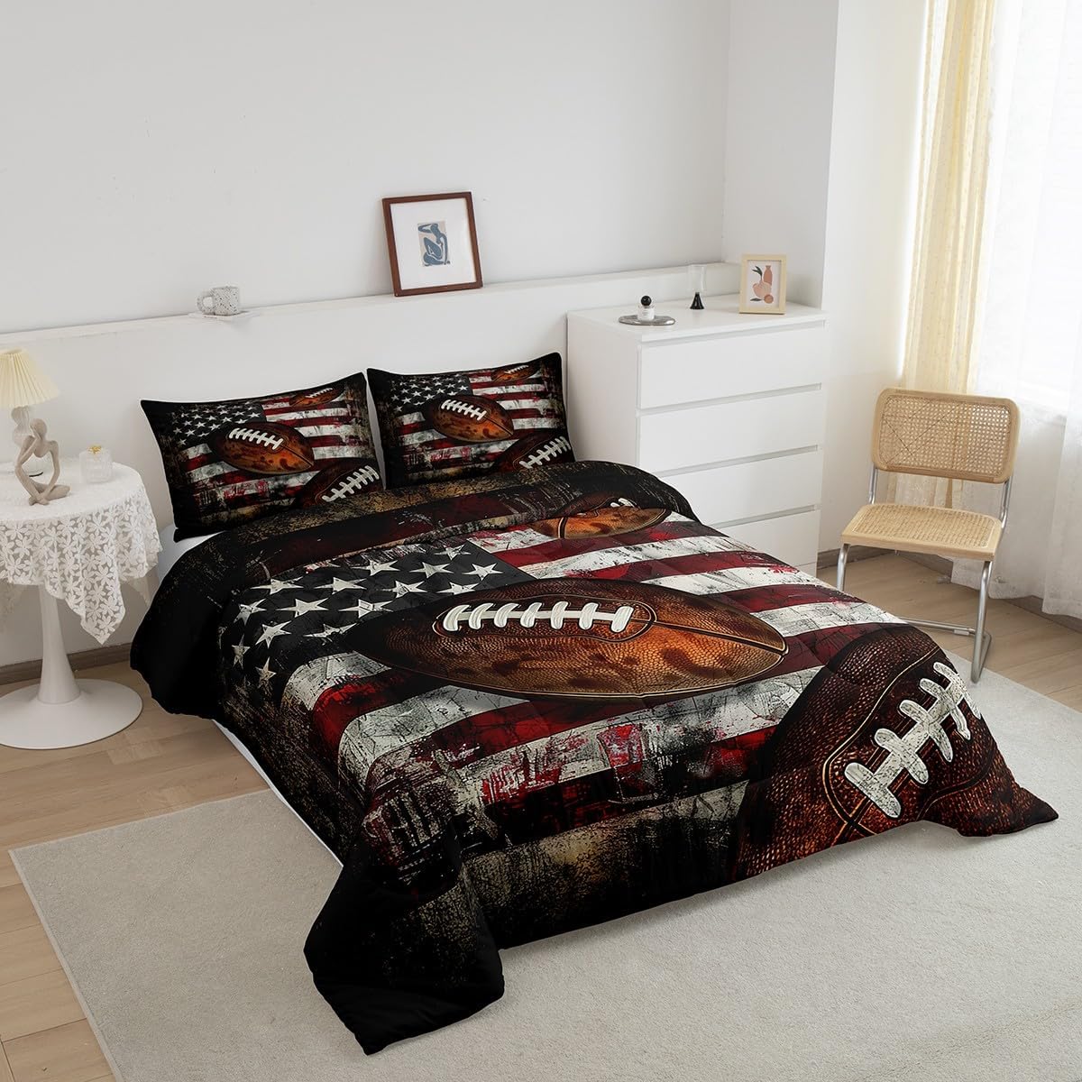 Feelyou Football Comforter Set Queen Size Kids American Flag Comforter for Boys Girls Teens Rugby Gaming Sports Bedding Set Sports Theme Quilt Set - Image 3