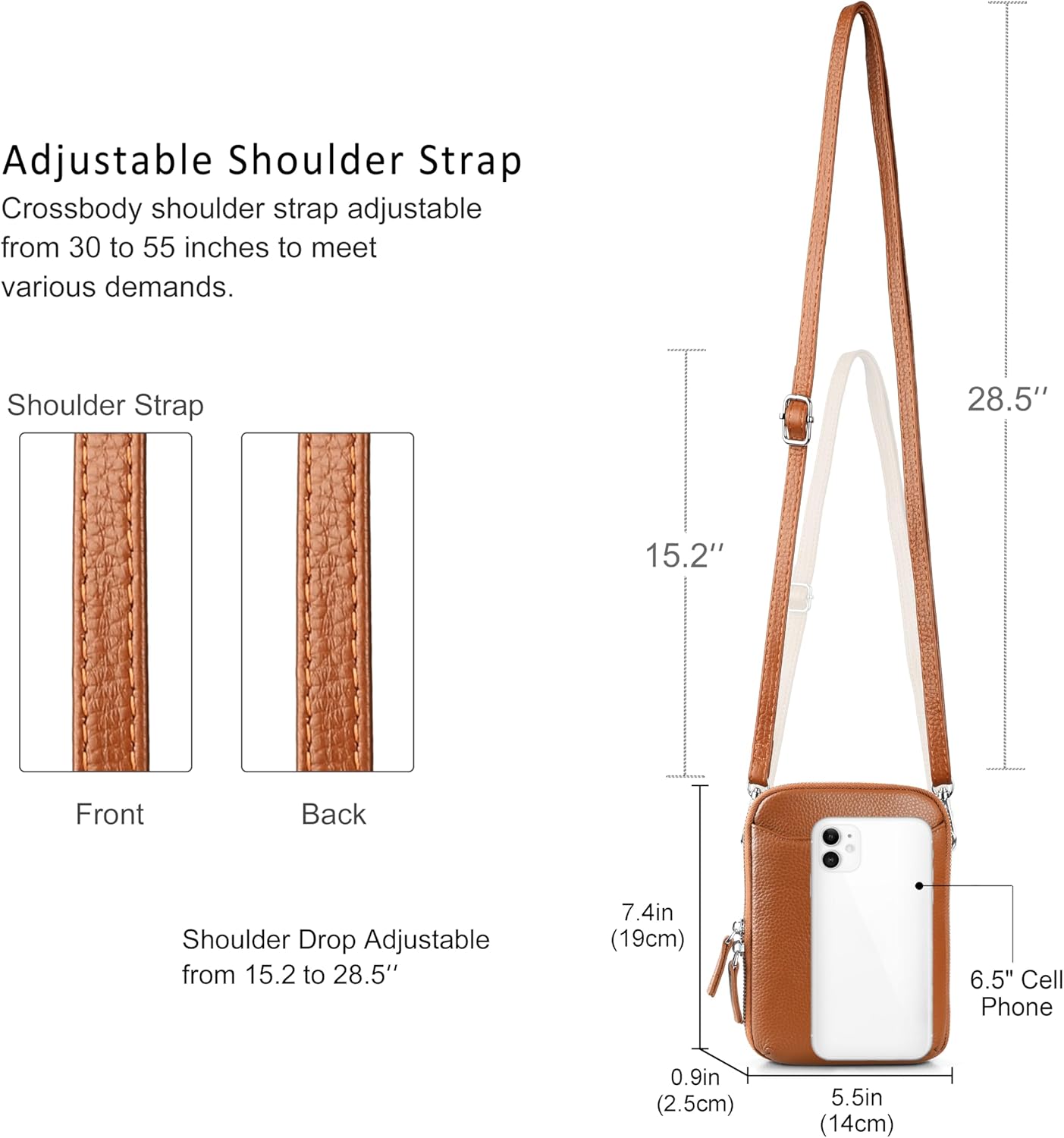 befen Genuine Leather Crossbody Cell Phone Purse for Women, Small Zip Around RFID Blocking Crossbody Wallet Bags - Image 6