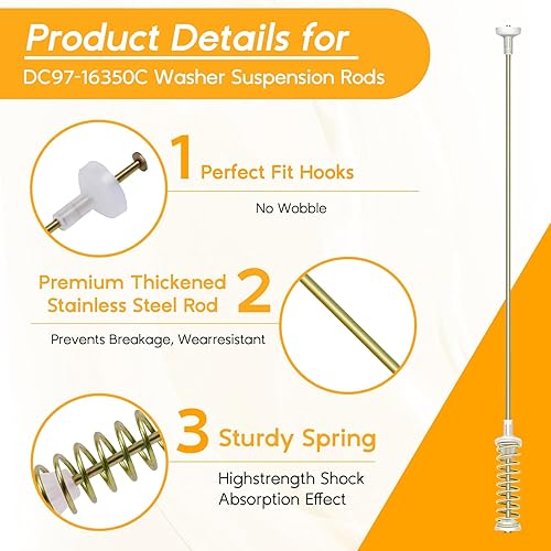 Miniatura 5 de WA50R5200AW WA50R5400AW WA50R5400AW WA50R5400AV WA45T3200AW WA400PJHDWR Varillas de suspensión de arandela, reemplazo DC97-16350C DC97-16350E