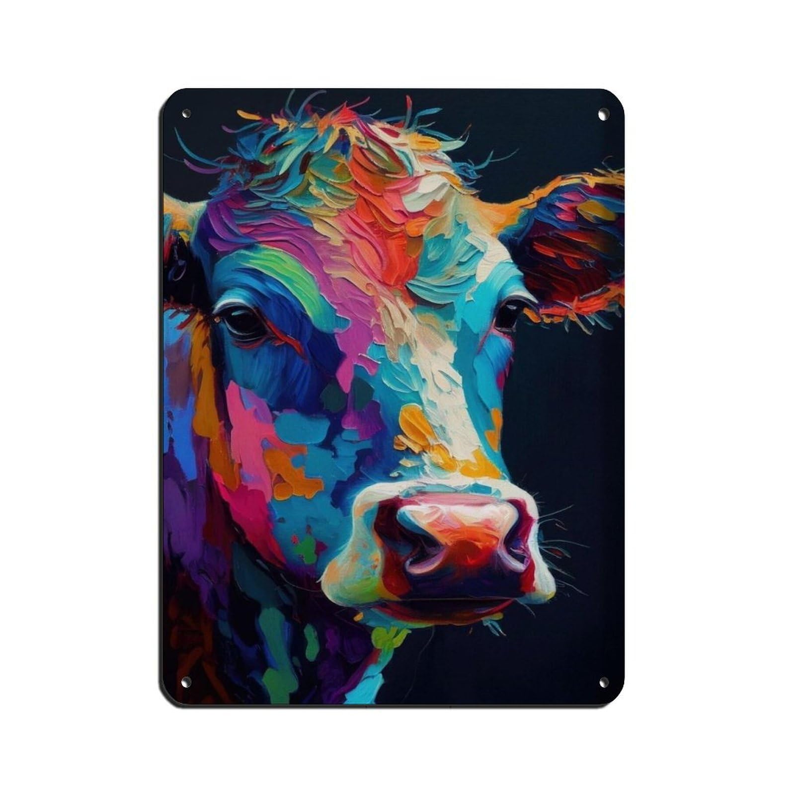 Lxwnze 30L X 40W Cm Cow Oil Painting Poster Retro Poster Metal Tin Sign Chic Art Retro Iron Painting Bar People Cave Cafe Family Garage Poster Wall Decoration 12X16inch(30X40cm)