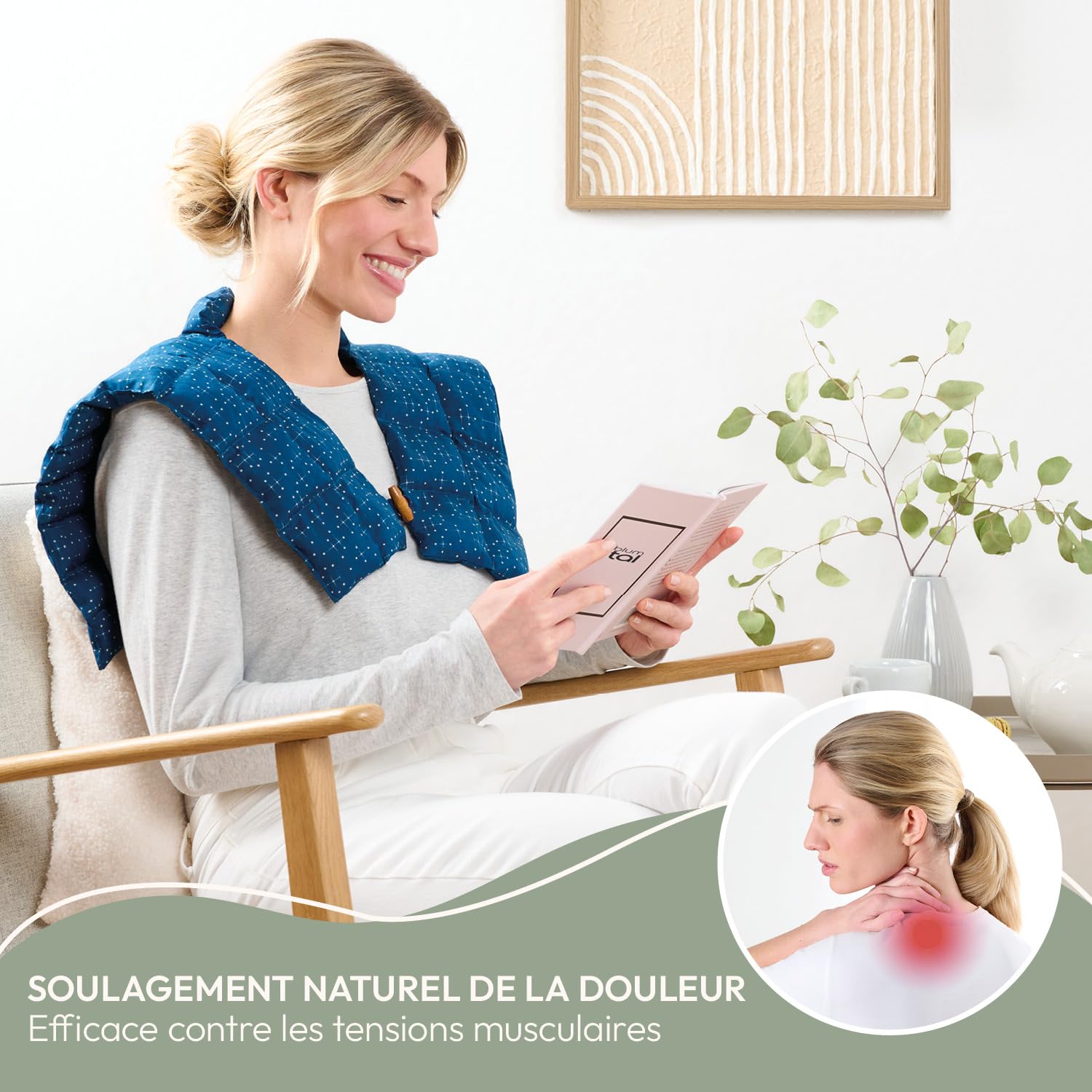 Blumtal Coussin Noyau de Cerise - Housse 100% Coton certifiée Oeko-TEX - Coussin avec noyaux de Cerises Chauffant - bouillotte Douleur adaptée au Micro-Onde - idéal pour cervicales et Nuque - Motif