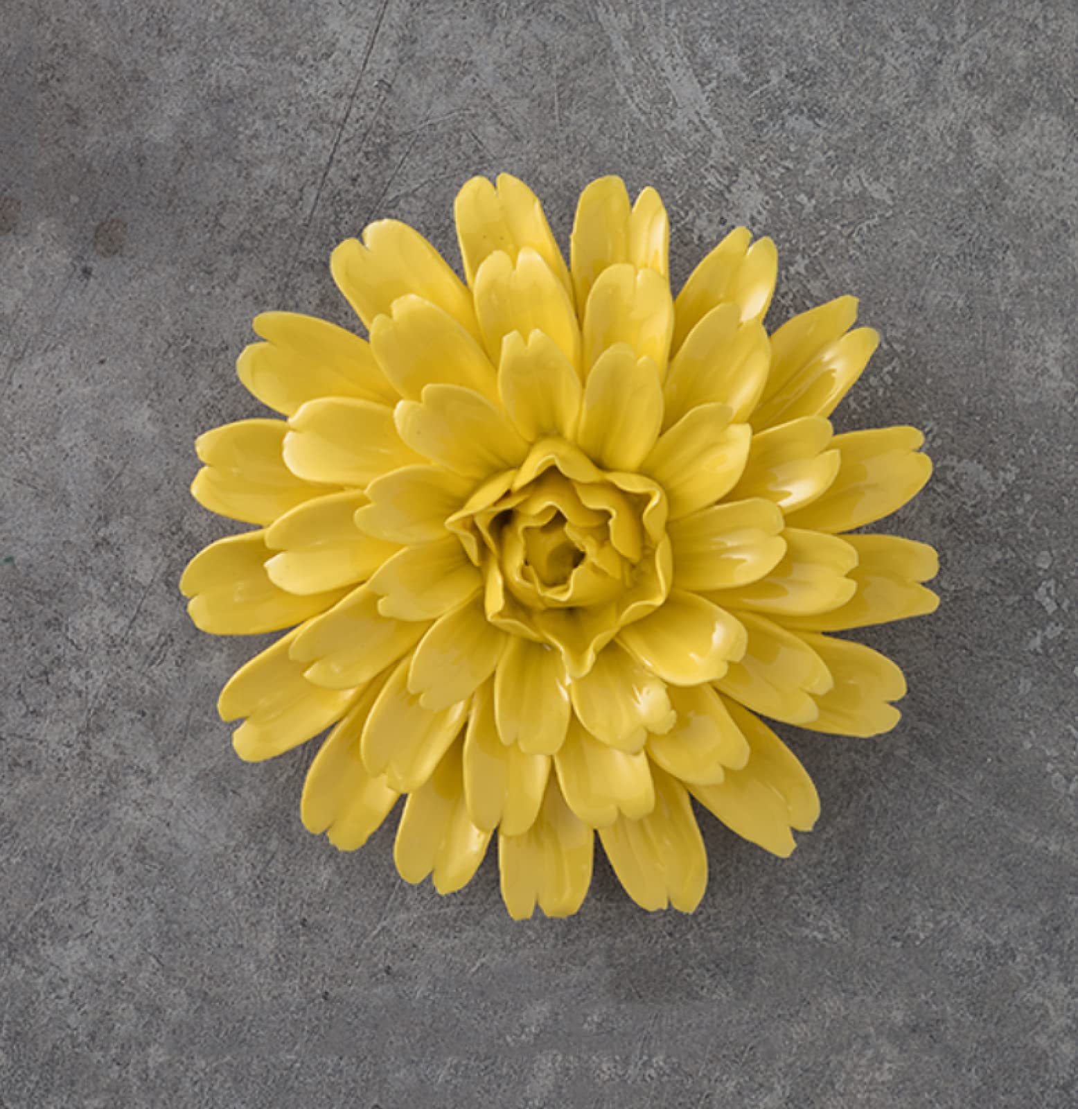 KJOLWHCQ Elegant Handcrafted Ceramic Flowers Yellow Chrysanthemum Gerbera Artificial Sculpture Home Hanging 3D Wall Art Decor Decoration 7cm