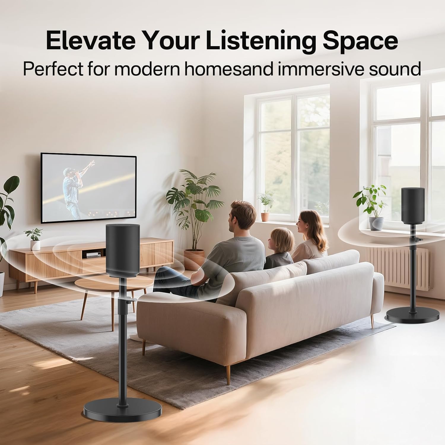 Height Adjustable Speaker Stand for Sonos Era 100 Stand Black with Cable Management - Heavy Duty Floor Stand for Sonos Speaker Stands Era 100 to Enhance Audio Experience, Pair