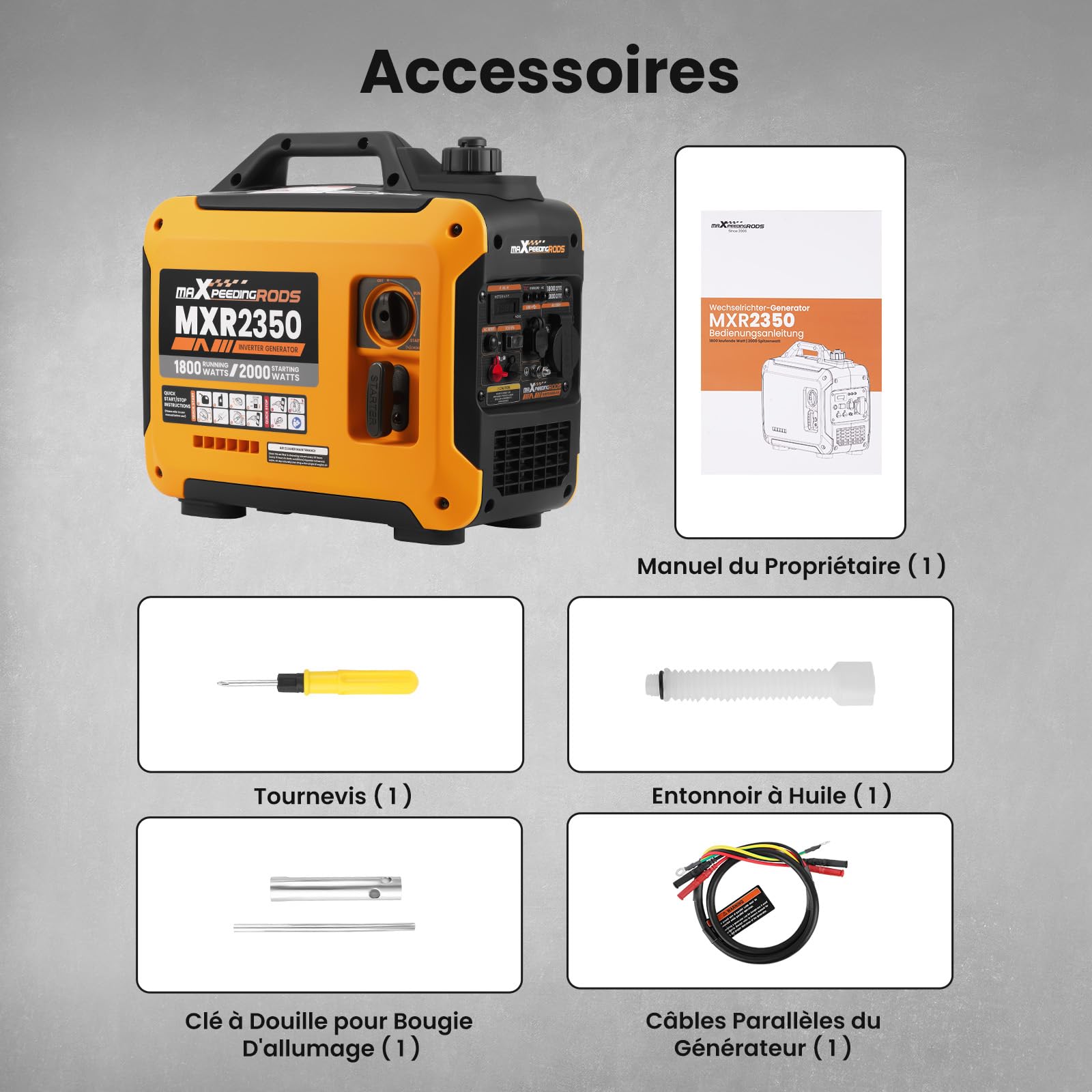maXpeedingrods 2000W Generateur Electrique Groupe Electrogene Inverter Silencieux Essence 4 Temps avec Prises USB et 230 V, Affichage Numérique, Compact et Léger pour les Caravanes Camping VR