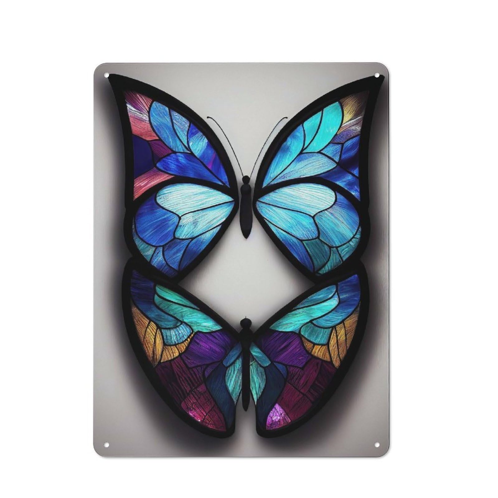 Junmoney Stained Glass Butterflies Retro Tin Sign 40X30cm For Workshop Wall, For Home Interiors And Metal Sign Collectors