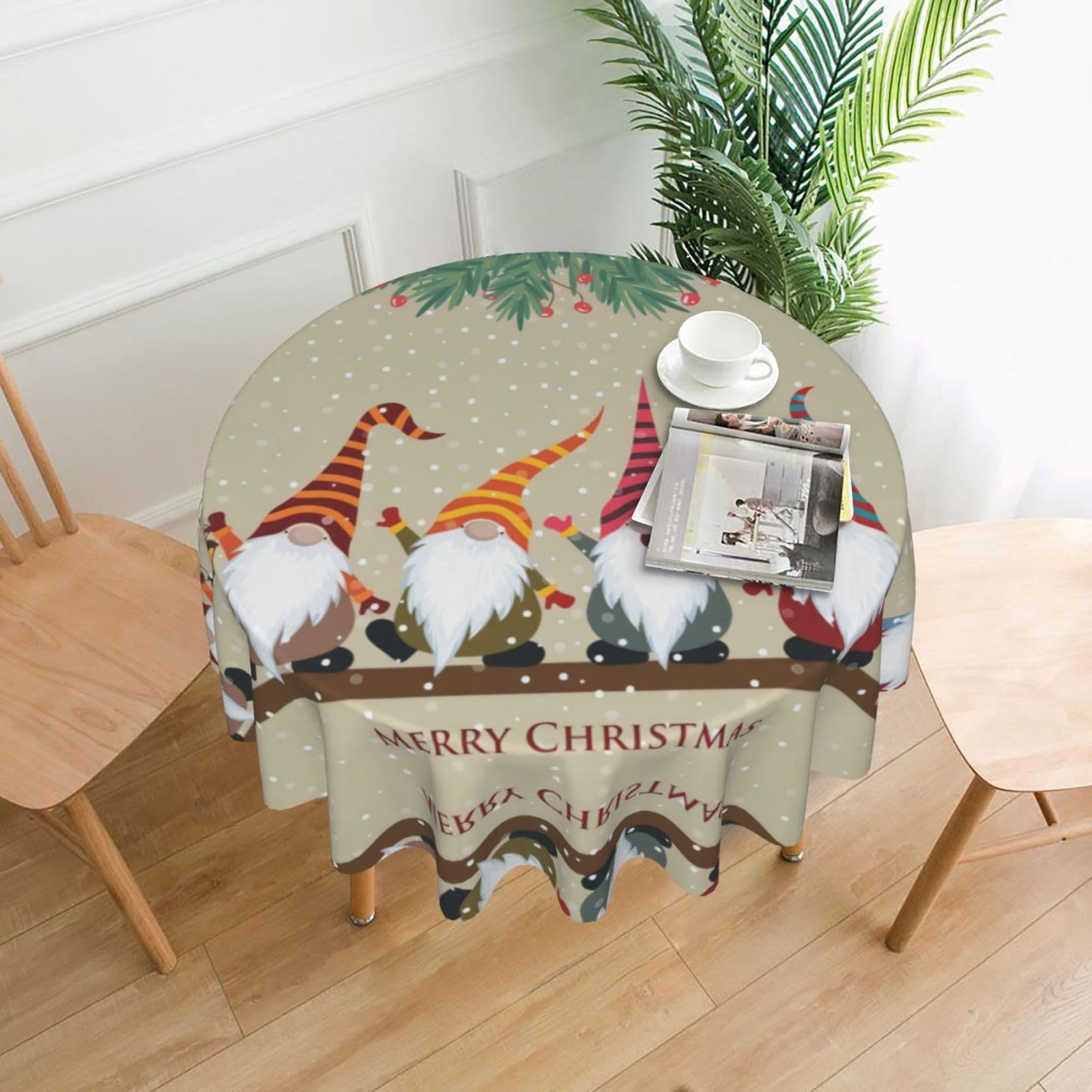 YYHWHJDE Christmas Gnomes Prints Round Decorative Tablecloth 60in – Elevate Your Dining Space with this Elegant Throw for Everyday Charm & Special Occasions