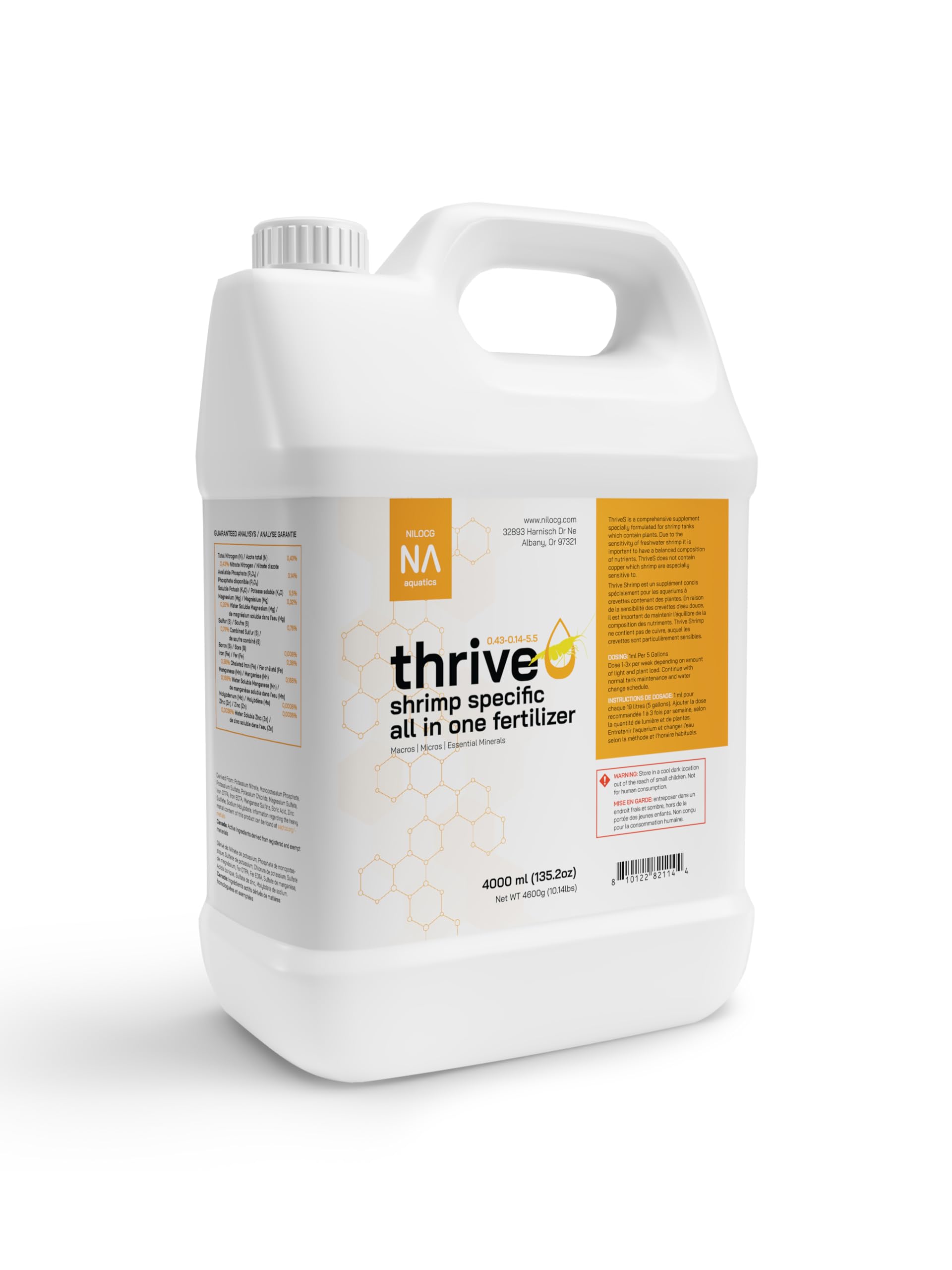 - Thrive S Shrimp Specific All in One Aquarium Fertilizer – 4000ml Liquid Plant Food – Comprehensive nutrients – Aquarium Nutrition – Convenient to Use – Concentrated Aquarium Plant Fertilizer