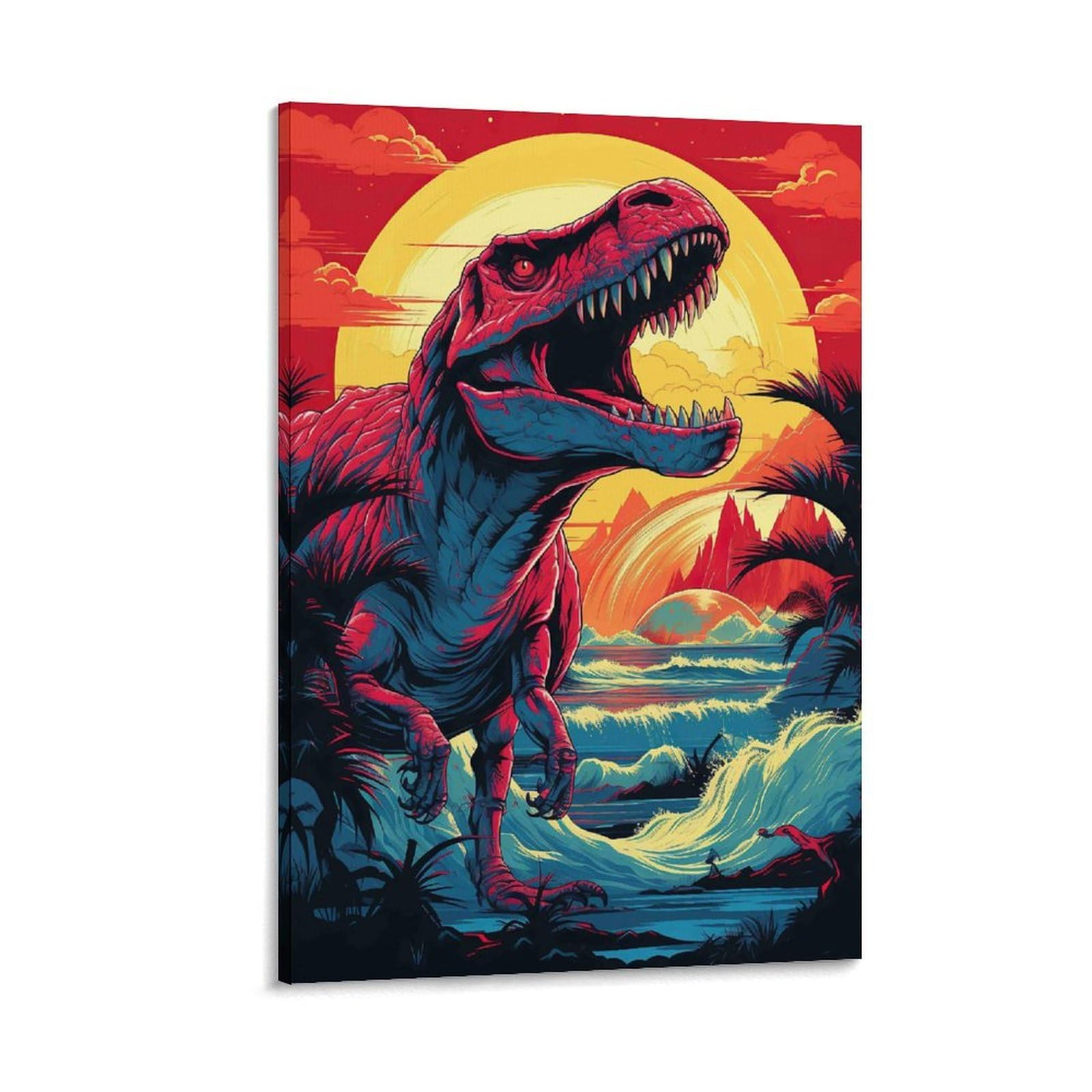 DHBANEIOK Dinosaur Sunset Scene Poster Artwork Giclee Canvas Prints Modern Wall Art Picture Wall Hanging for Office Gym Living Room Decor 20x30inch(50x75cm)