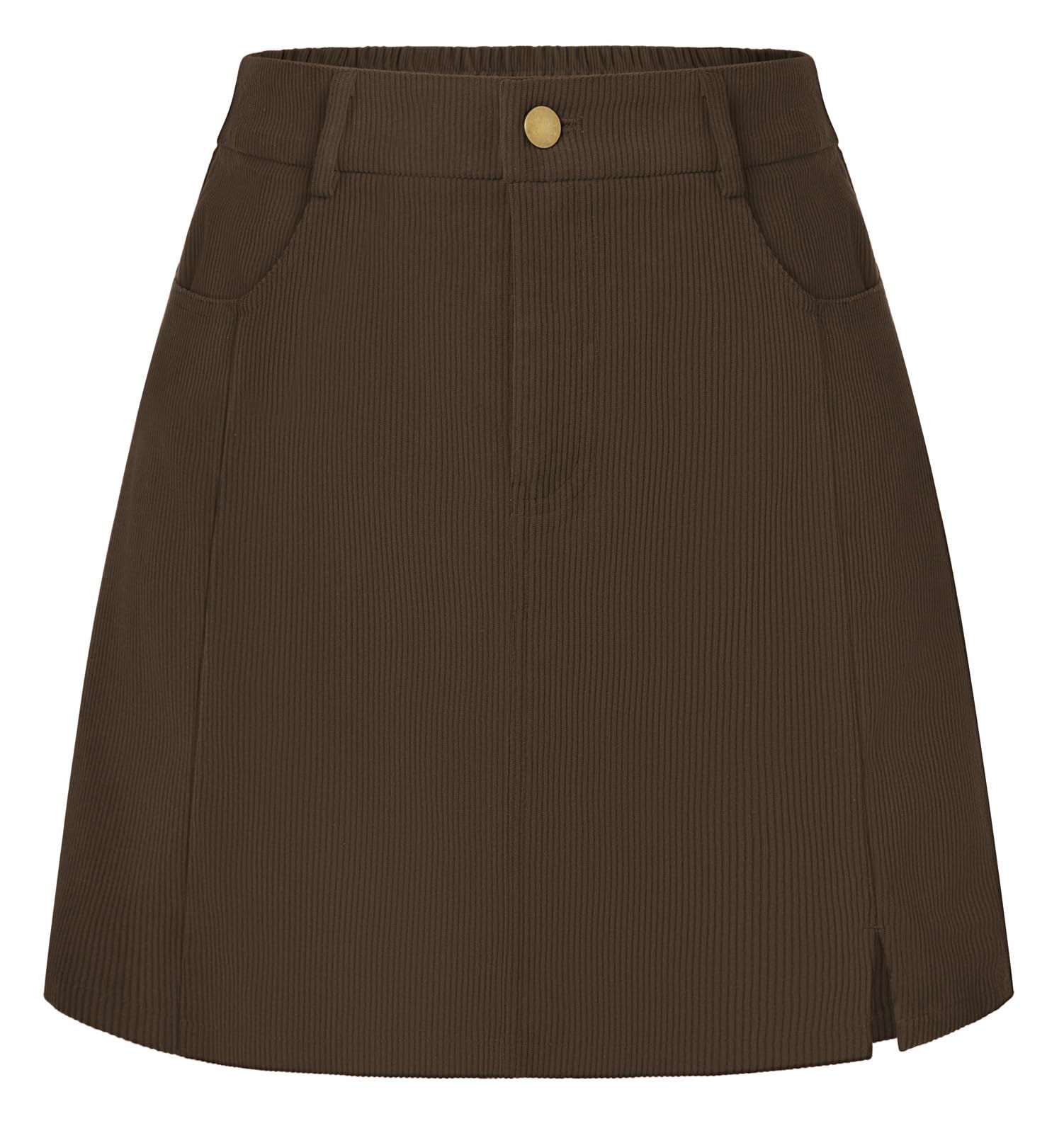Belle Poque Women Corduroy Mini Skirt with Pockets Classic A-Line Fall Winter Basic Short Skirts