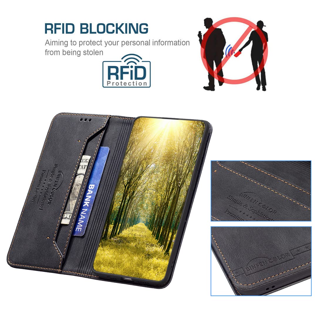 HAOTIAN Leather Folio Cover per Xiaomi Poco X3 NFC/Poco X3 PRO Cover, PU + TPU Leather Wallet Case, Premium Filp Cover Custodia in Pelle Portafoglio con Funzione Stand, Nero