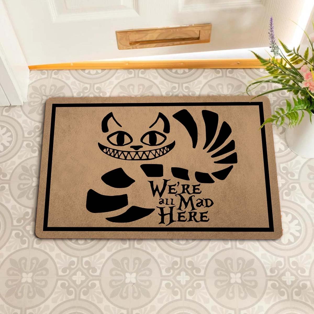 Funny Home Decor Personalized Door Mats(23.6 X 15.7 in) with Anti-Slip Rubber Back Doormat Gift Door Mat for The Entrance Way (We're All Mad Here)