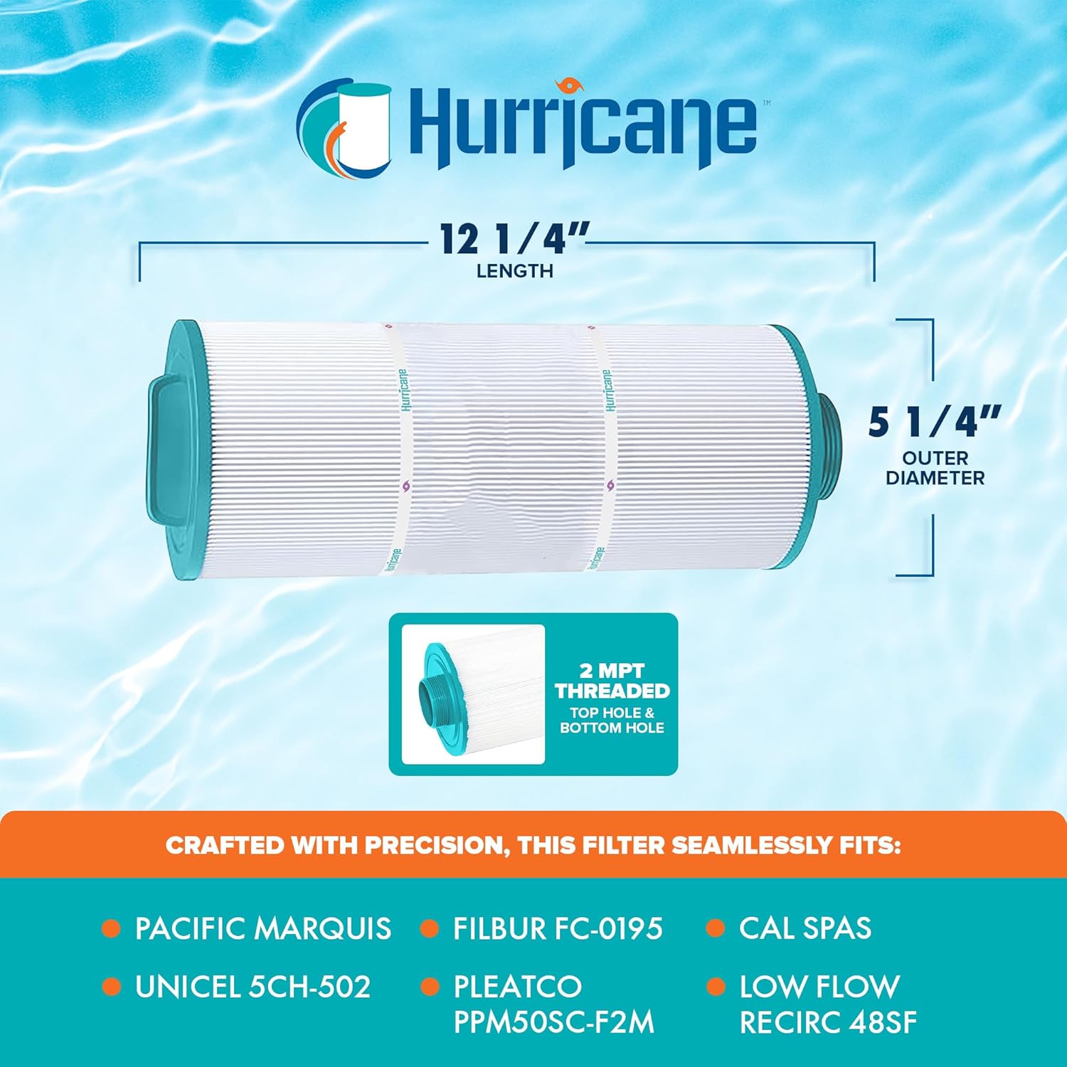 Hurricane Filters HF5H502-01 Spa Filter Cartridge - Replacement for PPM50SC-F2M, Unicel 5CH-502, Filbur FC-0195, Pacific Marquis Spas, Cal Spas, Low Flow Recirc 48SF - Image 3