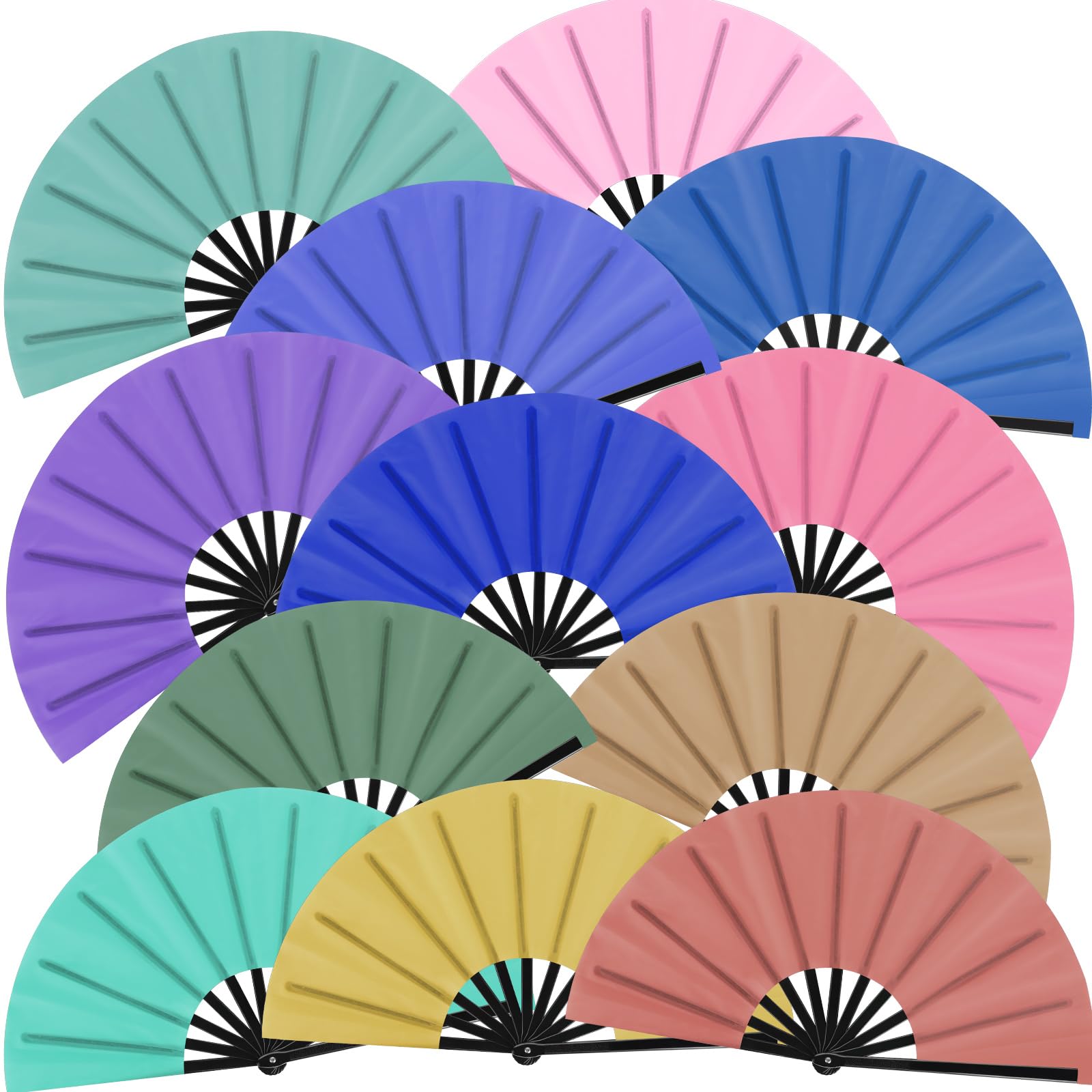 Blulu13 Inch Large Folding Fans for Line Dancing, Morandi Color, 12 Pcs