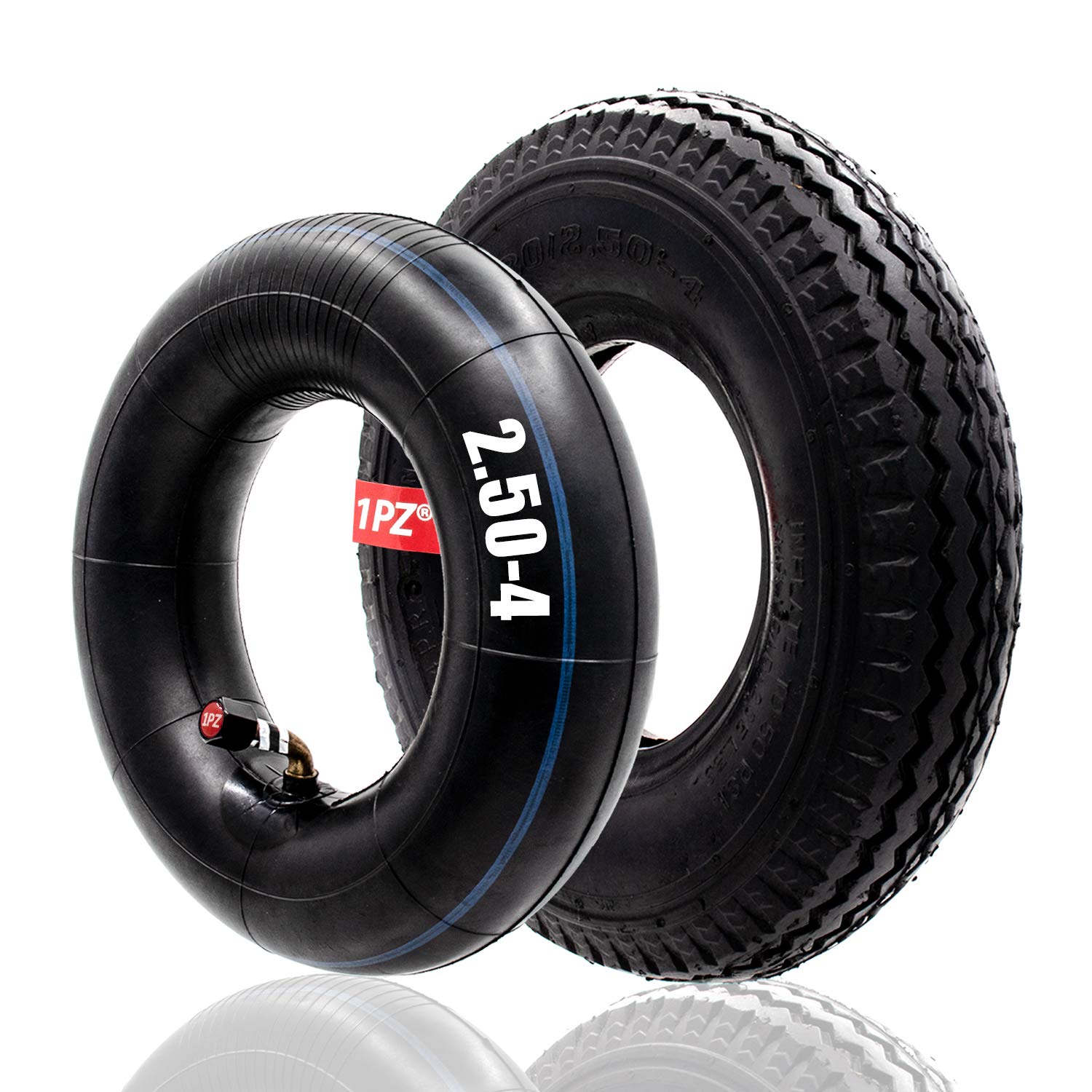 1PZHT2-X25 Set of 2.80/2.50-4" Tire & Inner Tube with TR87 Bent Valve Stem for Utility Cart Dolly Hand Truck Wheelbarrows Trolly Lawn Mowers