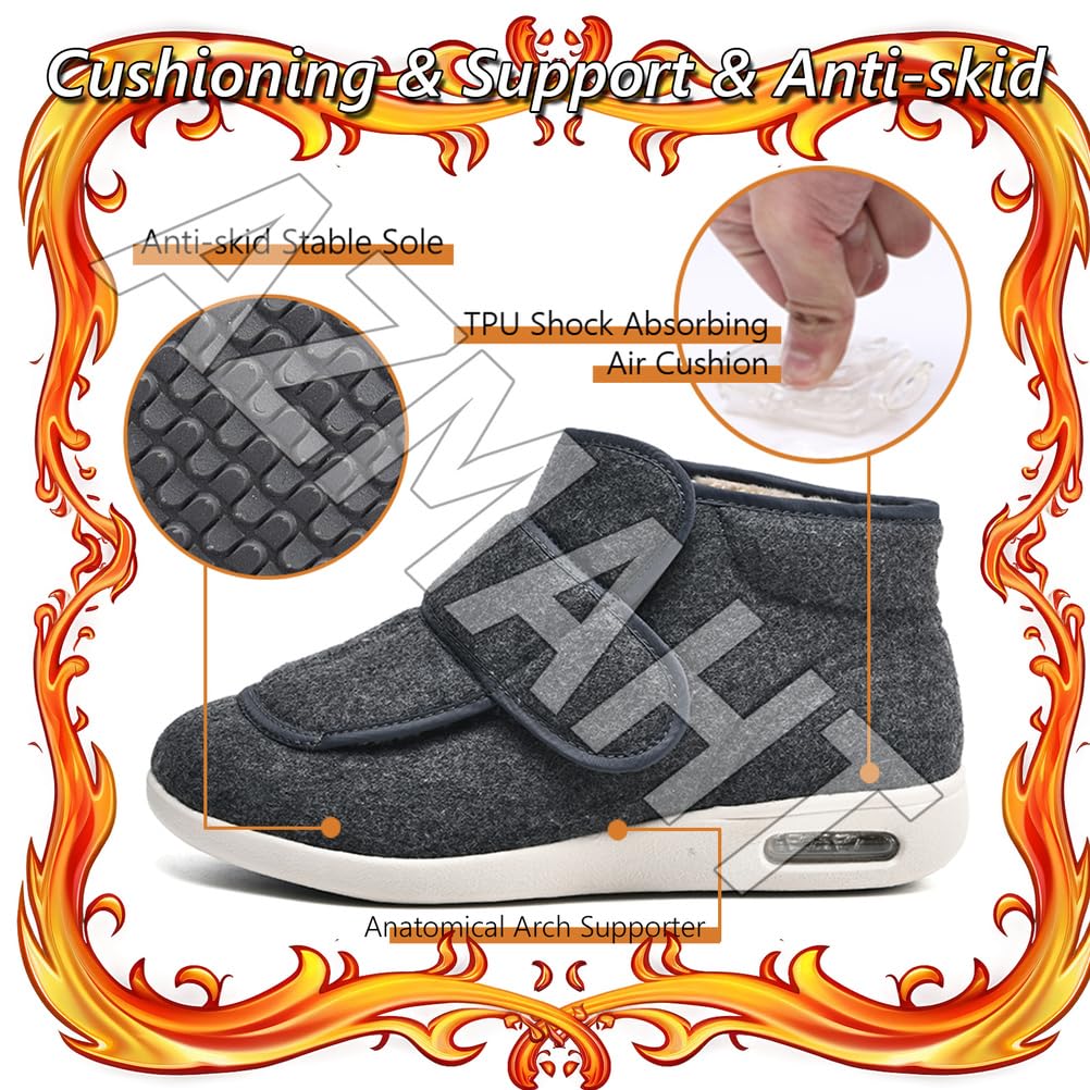 Scarpe Ortopediche Uomo Lana Caldo Inverno per Diabetici Pantofole Anziani Invernali Peluche Leggere con Strappo Piedi Gonfi Donna Larghe Larghi Comodi Ginnastica,Grigio,39 EU