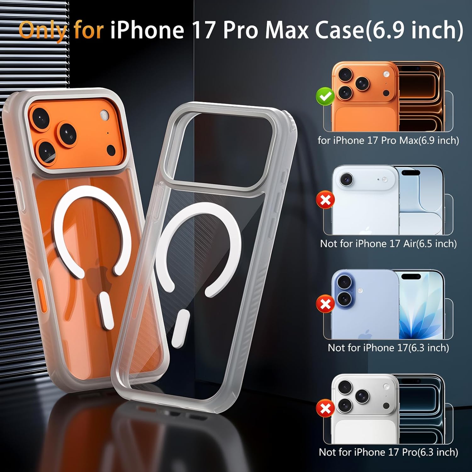 Magnetic for iPhone 17 Pro Max Case, Compatible with MagSafe, Threaded Border Non-Slip, 4 Cornered Pro Drop Protection, Alloy Camera Frame, Mil-Grade Drop Tested, Shockproof Phone Case, Clear - Image 7