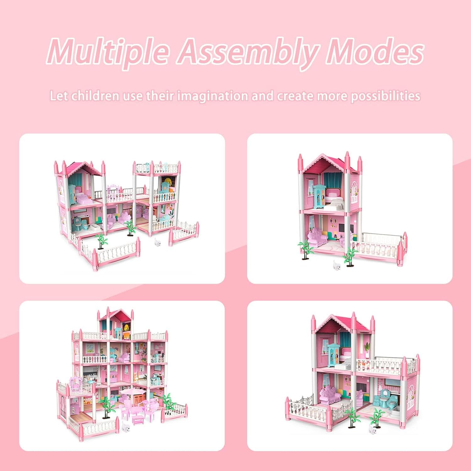 Riderev Doll House,Dream House for Girls Pretend-Play DIY Dollhouse Kit,3-Story 9 Rooms Playhouse with 3 Dolls Toy Figures, Furniture and Accessories Set Gift Toy for Kids Ages 3 4 5 6 7 8+ 3
