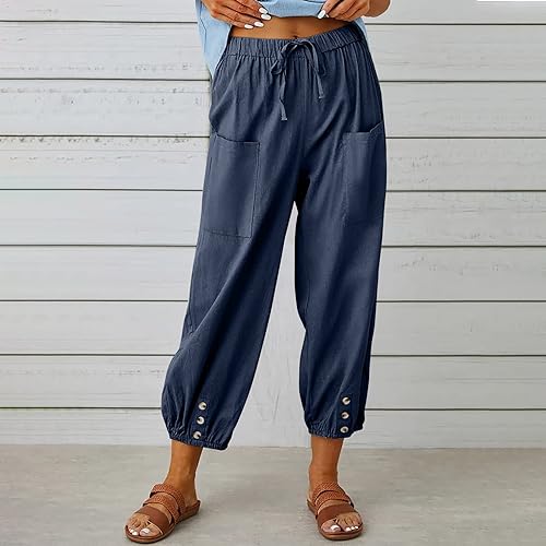 Miniatura 2 de Pantalones de harén cónicos casuales para mujer, estilo holgado, de lino, para verano, holgados, con bolsillo