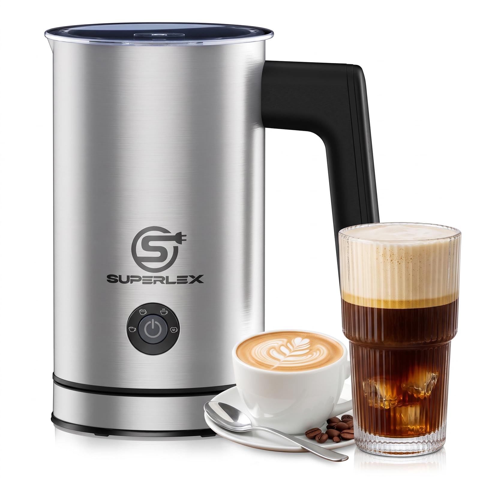 SUPERLEX Electric Milk Frother, 4-in-1 Automatic Milk Steamer 300ml
