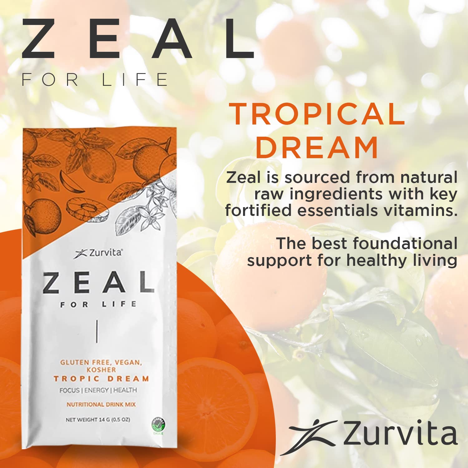 Zurvita Zeal for Life Tropic Dream Nutritional Drink, 24 Pak, 0.5