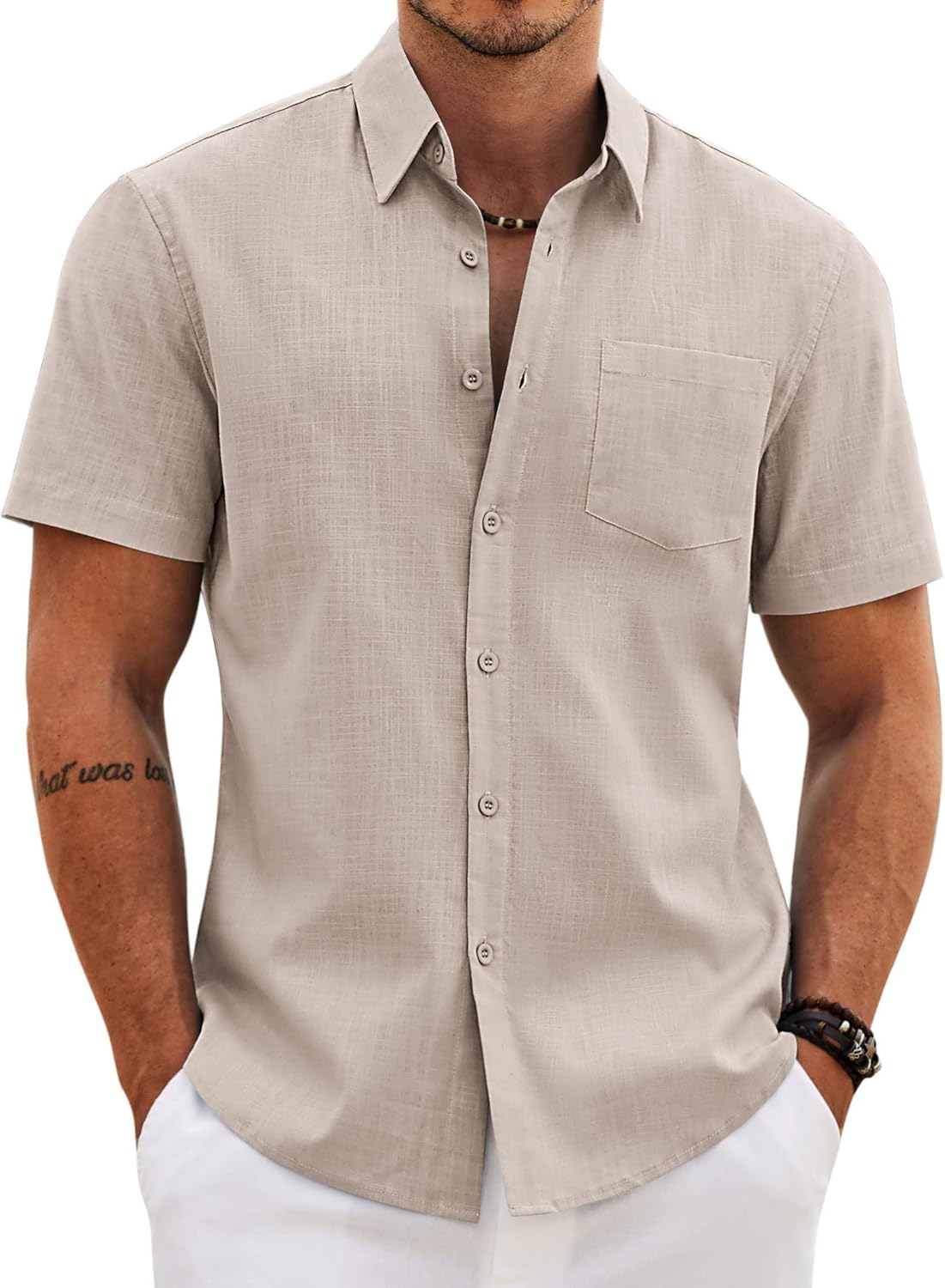 COOFANDY Men's Button Down Short Sleeve Shirt Casual Cotton Summer Beach Wedding Linen Shirts with Pocket