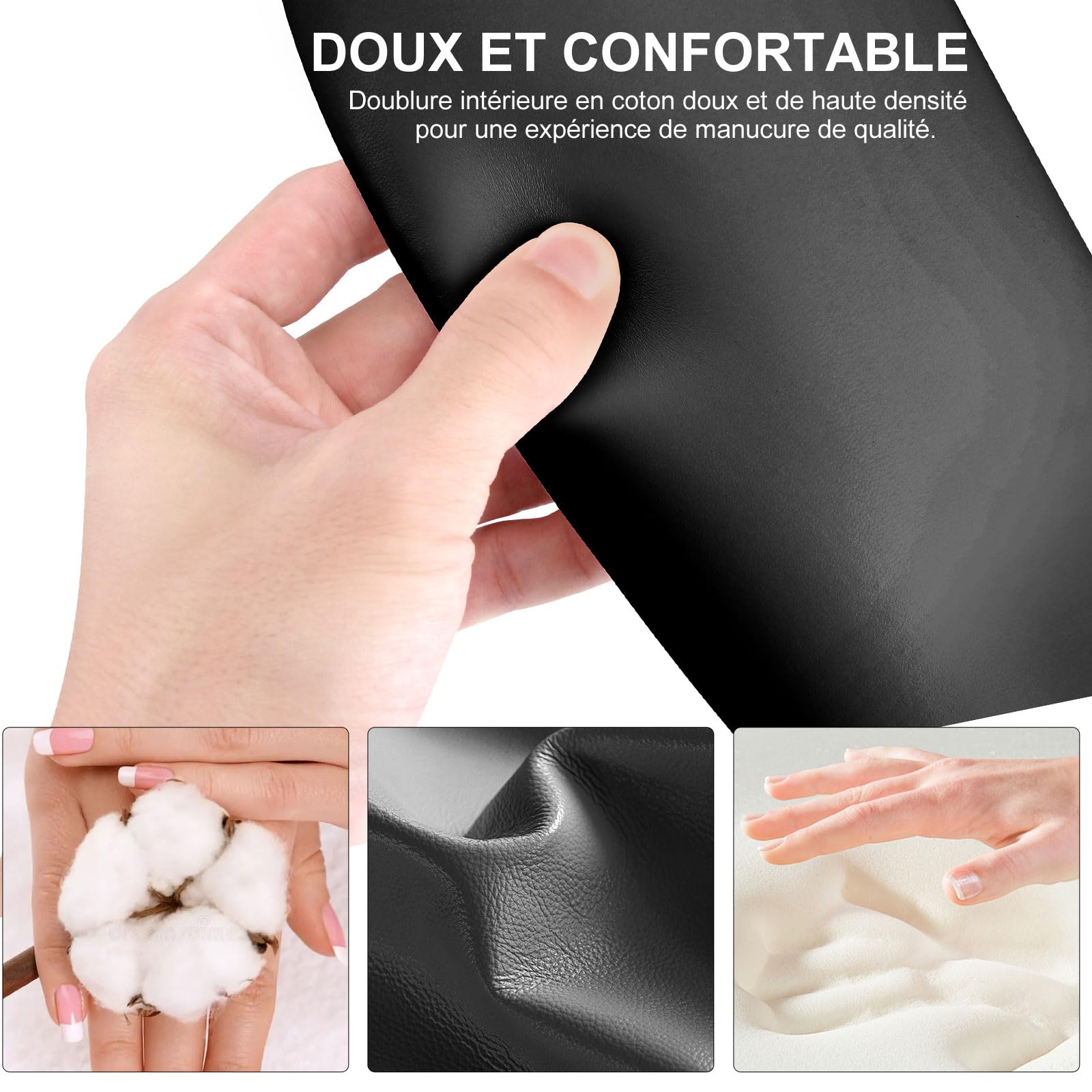 Repose Main Ongle,Forme du U Coussins Repose-Main pour Manucure,Douceur PU Cuir Coussin Manucure avec Support Amovible,Repose Main Manucure Professionnelle pour Prothesiste Ongulaire(Noir)