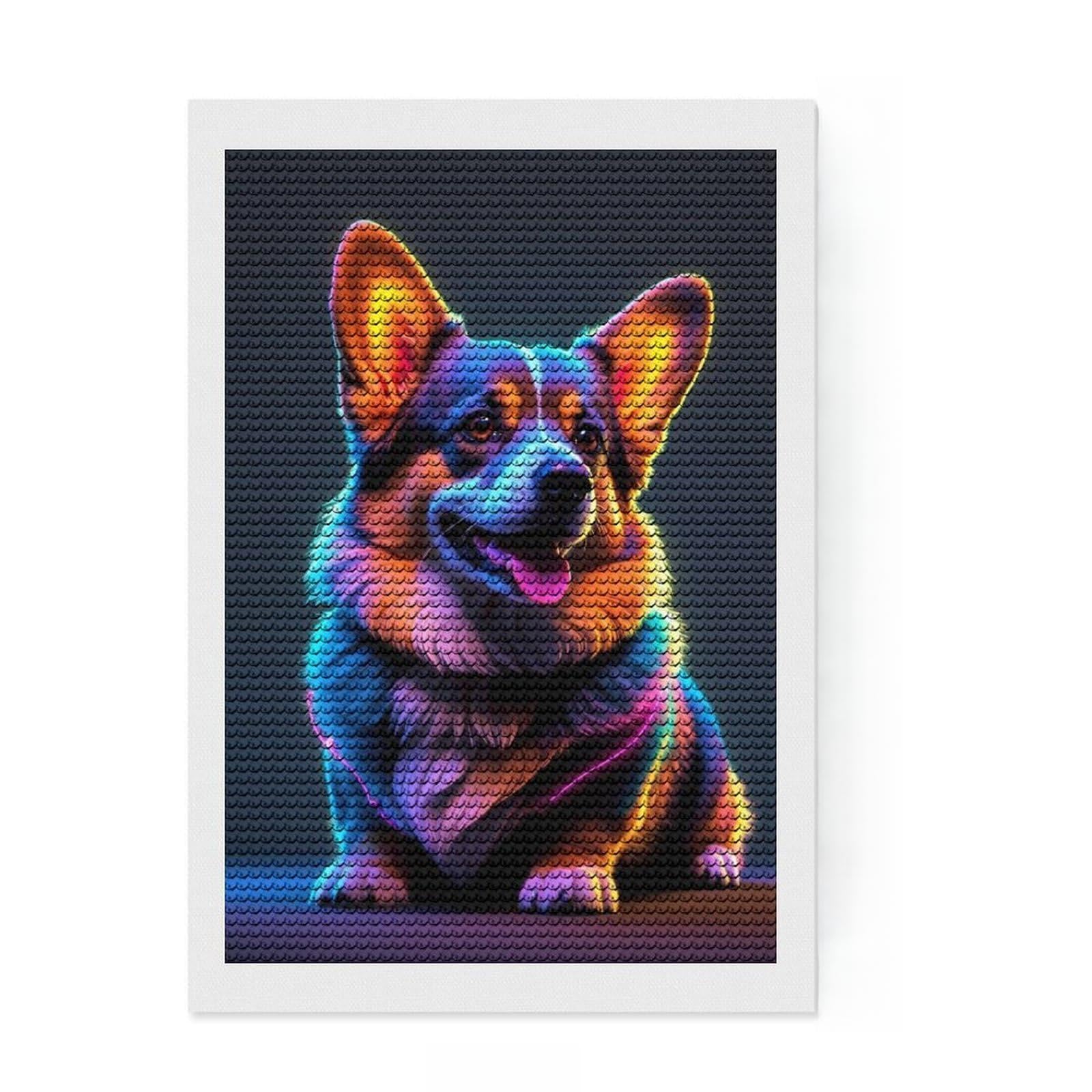 Junmoney Corgi Dog Neon Full Drill Diamond Painting Kit 8"x12", Office Decor, for Beginners, Full Kit Included, Christmas Gift