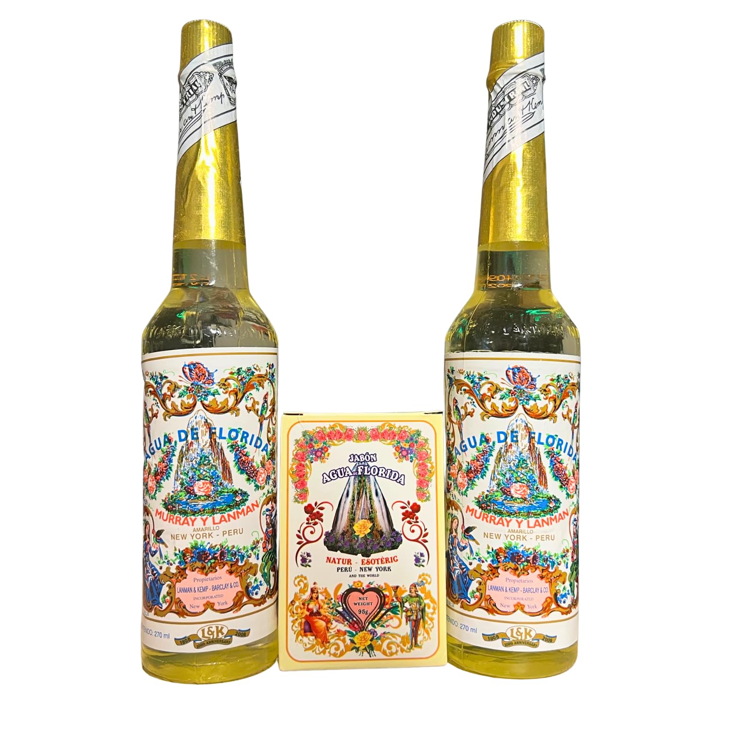 Pack 2 Agua Florida (270ml) + 1 Jabón de Agua Florida (95g) | Auténtica Agua Florida Original de Murray & Lanman para Limpieza Energética, Purificación y Revitalización.