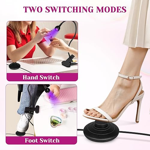 Miniatura 59 de AORAEM Lámpara LED UV para uñas: lámpara U V de cuello de cisne de doble cabeza para uñas de gel, luz LED de curación flash con 6 lupas para el Negro