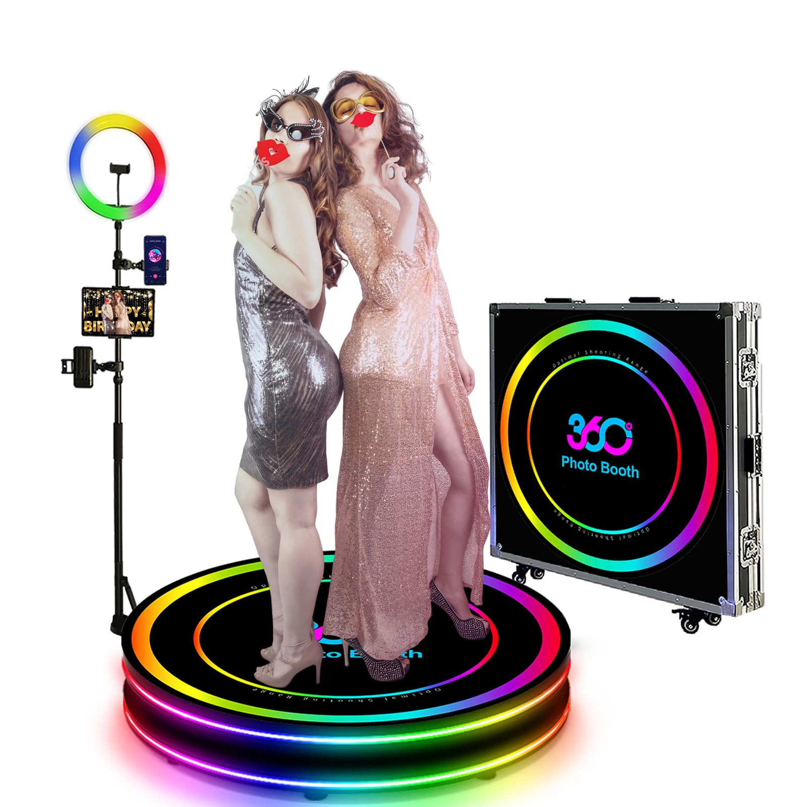Cabina Fotografica 360° Con Controllo App E Telecomando – Luce RGB, Slow Motion, Palo Telescopico In Alluminio E Custodia Da Volo (100cm, 3-5 Persone)