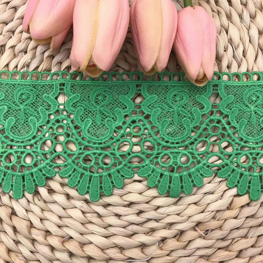 9CM Width Europe Crown Pattern Inelastic Embroidery Lace Trim,Curtain Tablecloth Slipcover Bridal DIY Clothing/Accessories.(2 Yards in one Package) (Green)