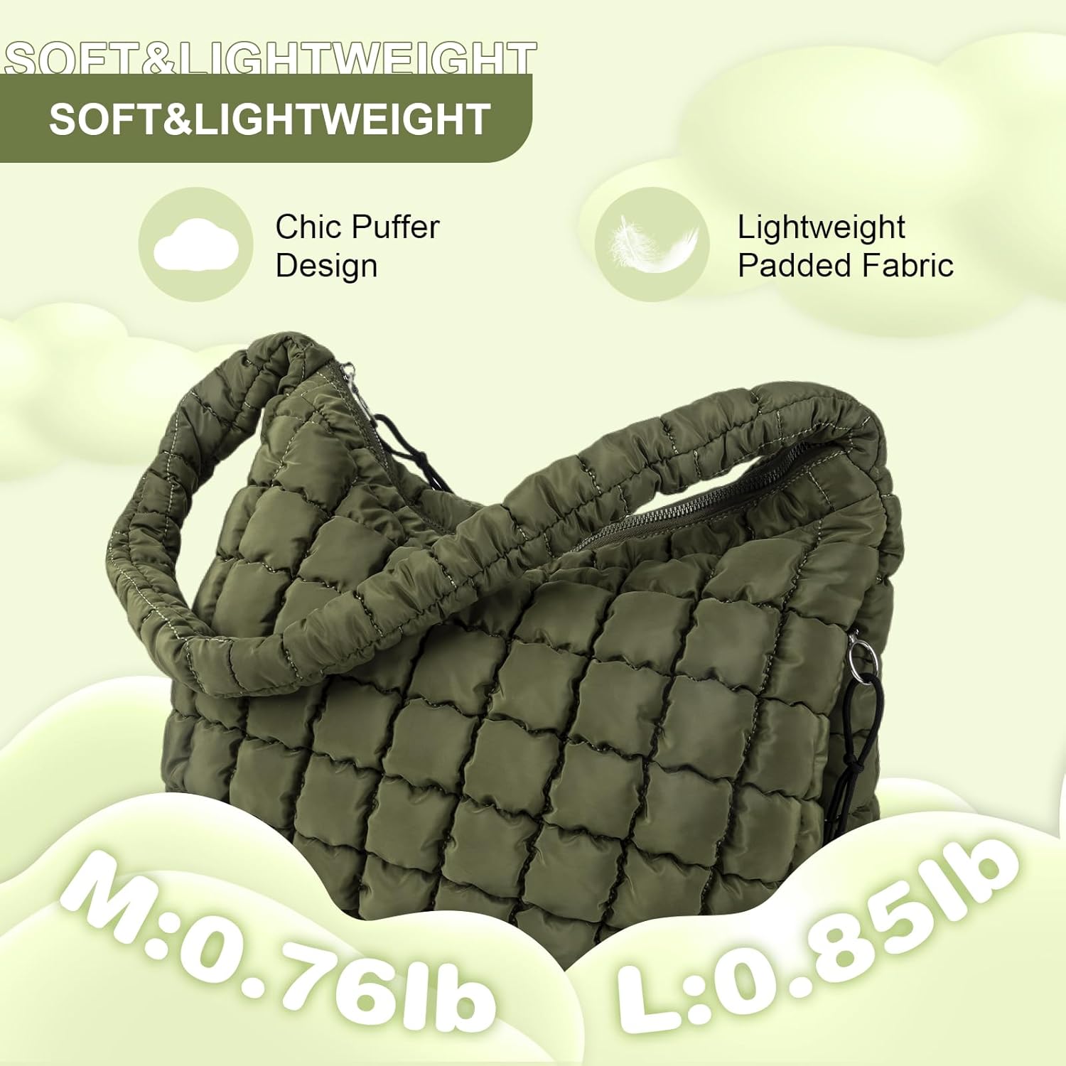 Quilted Puffer Tote Bag Purse Puffy Crossbody Shoulder Bag,Lightweight Nylon Hobo Bag Puffer Carryall Bag for Women Girl - Image 5