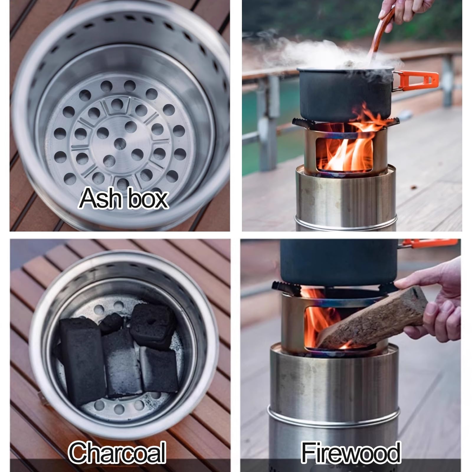 Campingkocher, Brennholzofen mit Aufbewahrungstasche, Tragbarer Holzofen aus Edelstahl, Mobiler Outdoor Ofen für Camping, Angeln, Kochen(21cm/8in)
