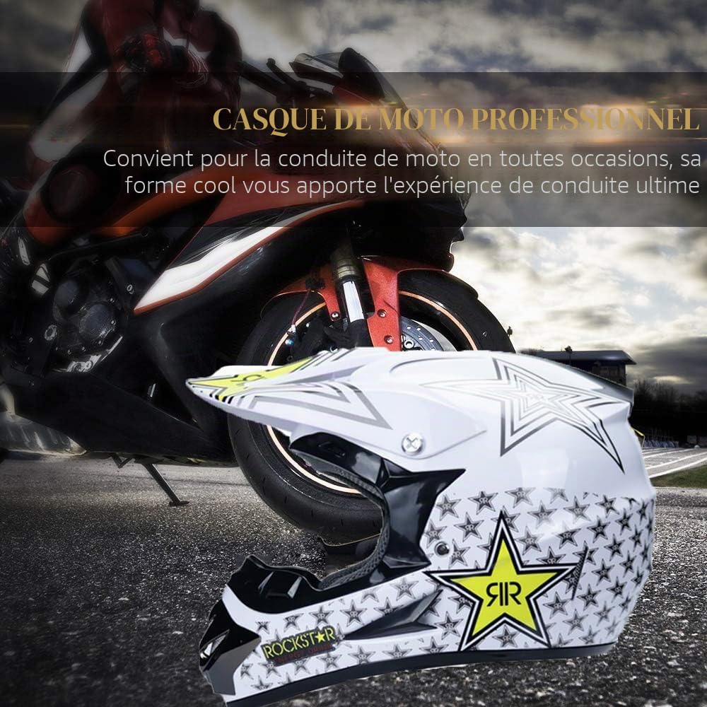 Casque De Moto pour Enfant Motocross Cross Off-Road, D. O. T Standard Enfants Quad Bike VTT Go Karting Casque