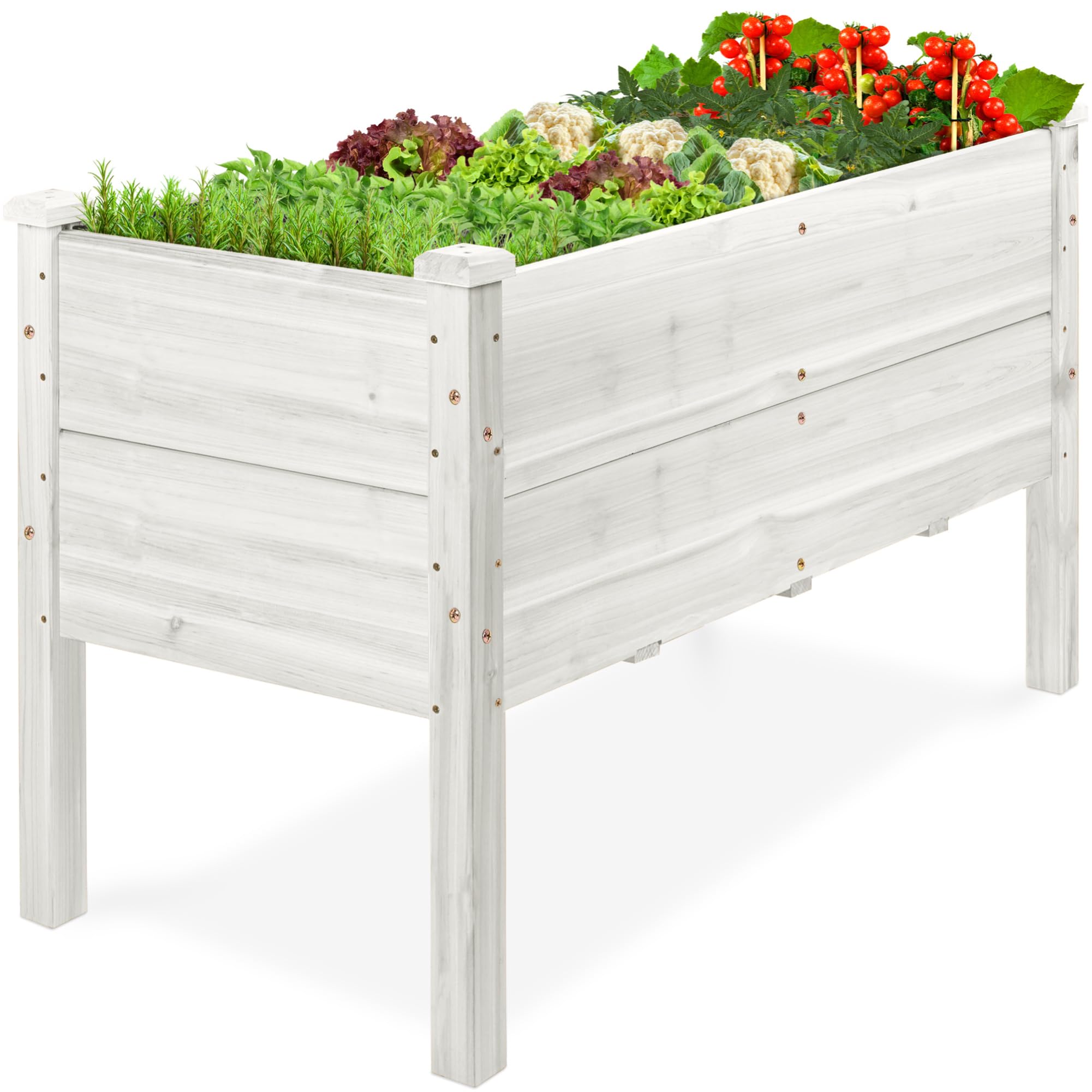 Best Choice Products 48" x 24" x 30" Raised Garden Bed with Extra Deep 16" Depth, Elevated Wood Planter Box Stand for Backyard, Patio, Balcony, Natural Fir Wood - White