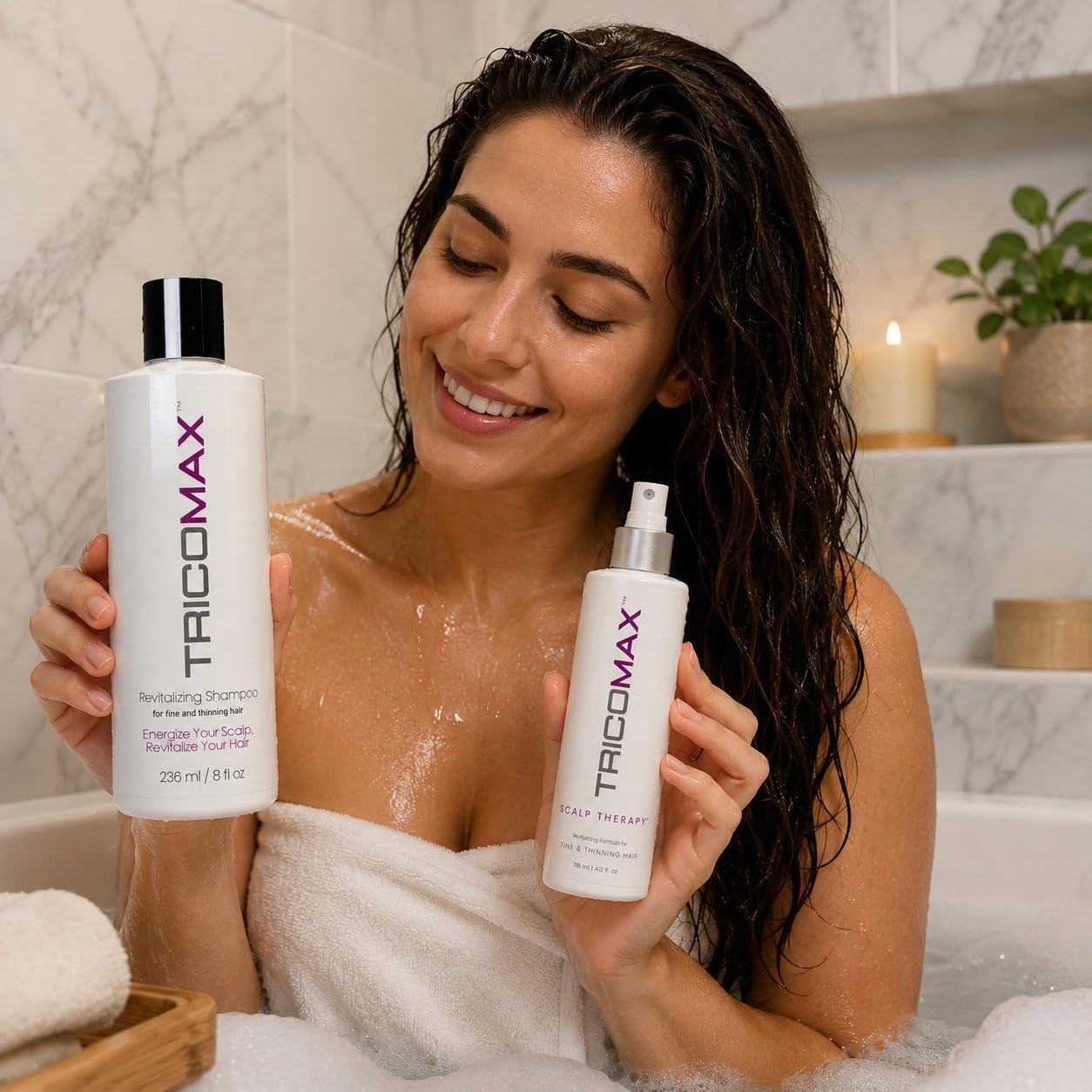 TricoMax™ Thinning Hair Shampoo + Stimulating Scalp Lotion Bundle | Micro Bubble Technology | Anti Thinning Treatment for Men & Women | Thicker, Fuller-Looking Hair | Sulfate Free | 236ml + 118ml